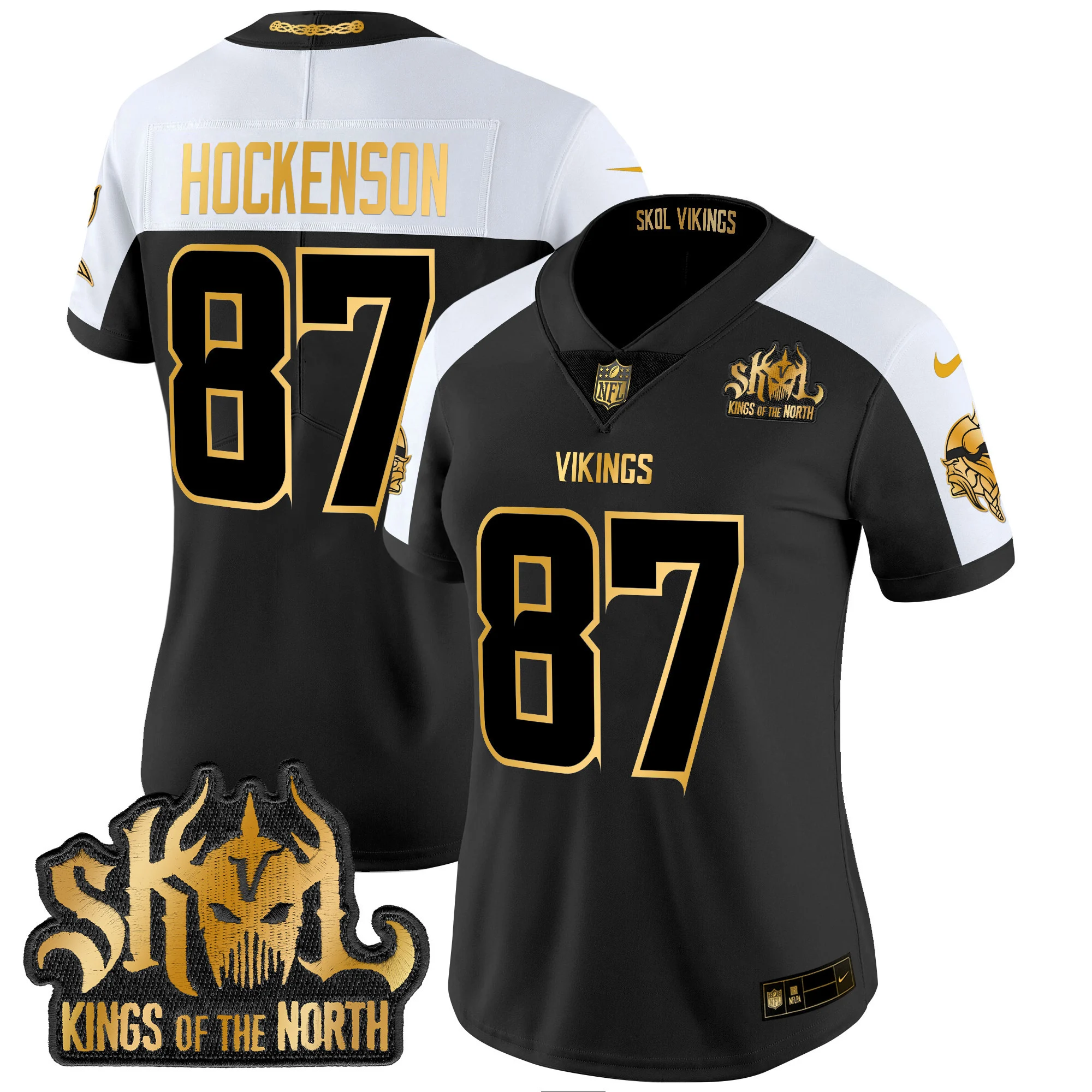 Womens Minnesota Vikings 2024 Winter Warrior Skol Patch Gold Vapor Limited Jersey TJ Hockenson Jersey Alternate