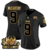 Womens Minnesota Vikings 2024 Winter Warrior Skol Patch Gold Vapor Limited Jersey JJ Mccarthy Jersey Black Gold