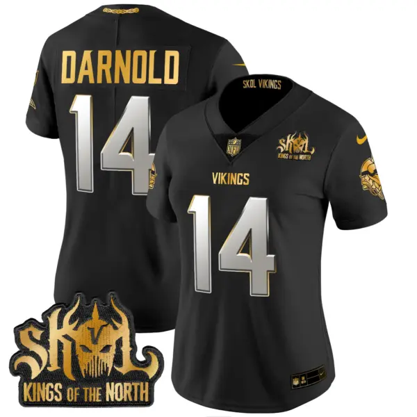 Womens Minnesota Vikings 2024 Winter Warrior Skol Patch Gold Vapor Limited Jersey Sam Darnold Jersey Black Limited