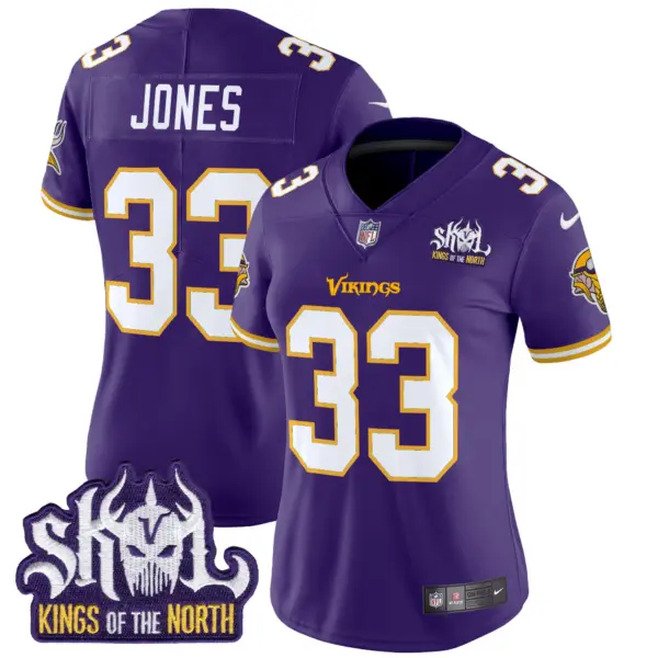Womens Minnesota Vikings King Of The North Patch Throwback Vapor Limited Jersey Aaron Jones Jersey Purple