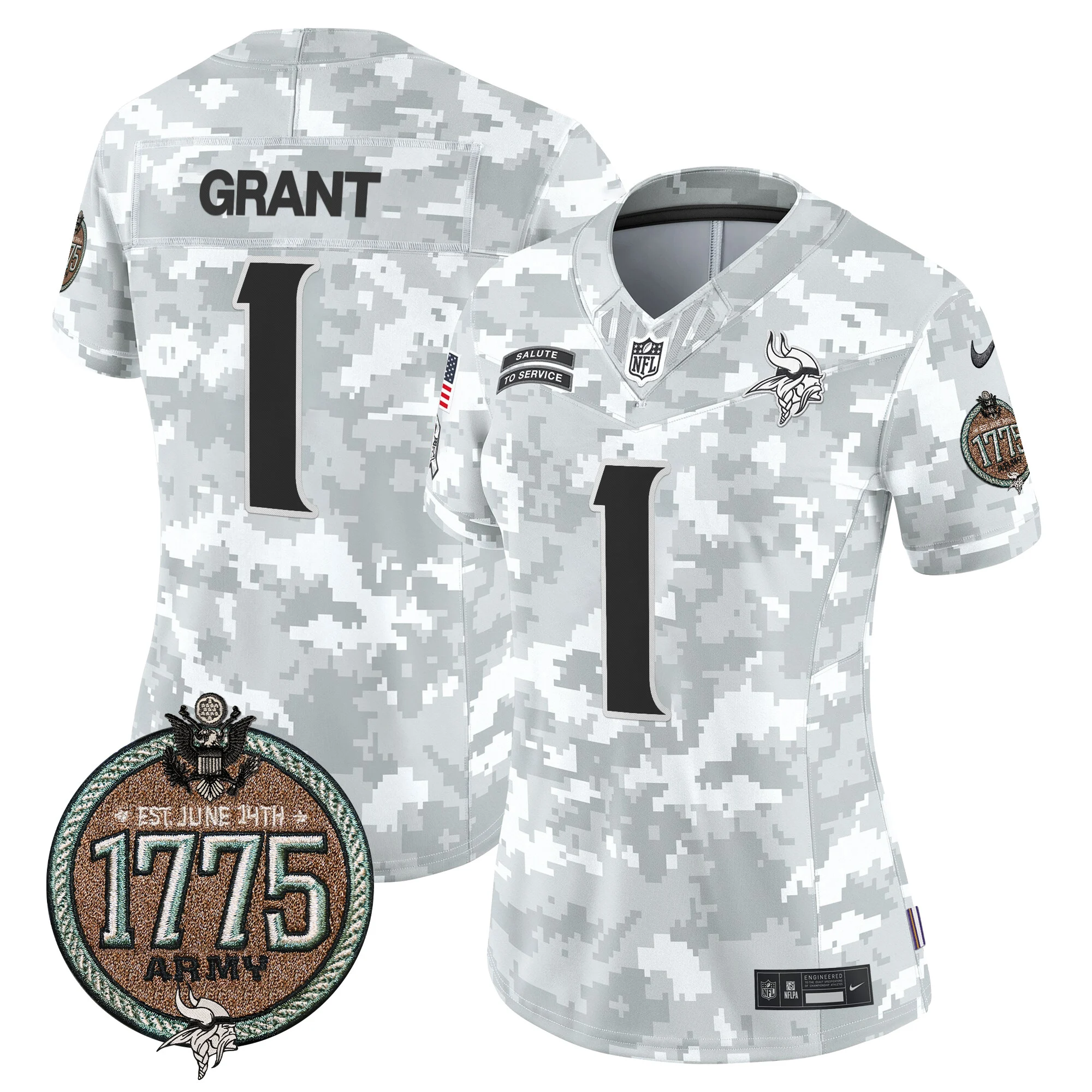 Womens Minnesota Vikings 2024 Salute To Service Establishment Year Patch Vapor Limited Jersey Bud Grant Jersey Marines