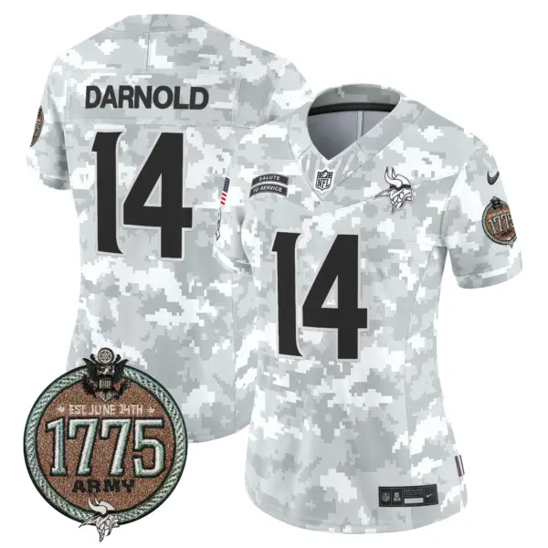 Womens Minnesota Vikings 2024 Salute To Service Establishment Year Patch Vapor Limited Jersey Sam Darnold Jersey Army