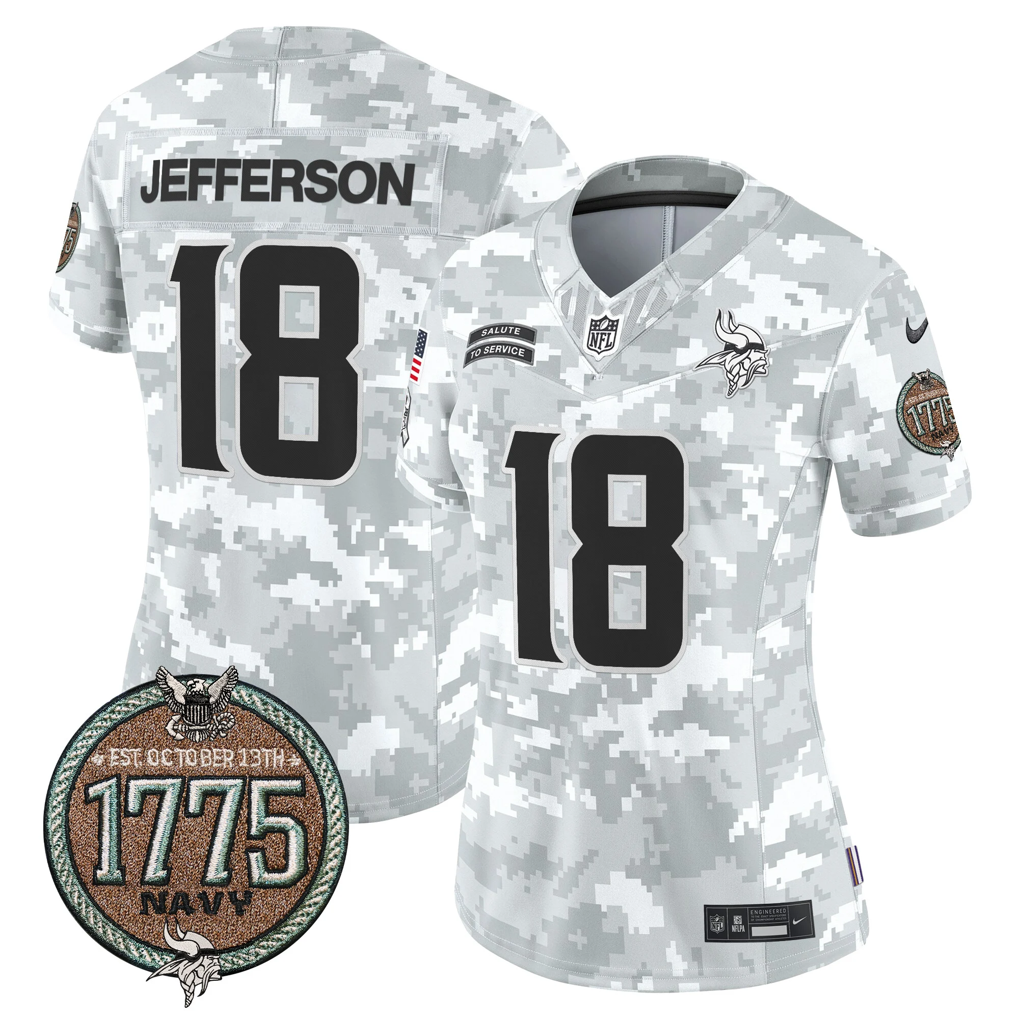 Womens Minnesota Vikings 2024 Salute To Service Establishment Year Patch Vapor Limited Jersey Justin Jefferson Jersey Navy