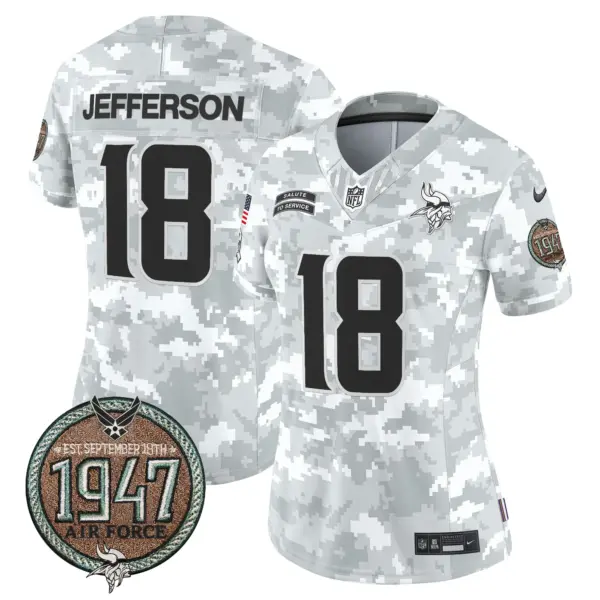 Womens Minnesota Vikings 2024 Salute To Service Establishment Year Patch Vapor Limited Jersey Justin Jefferson Jersey Air Force