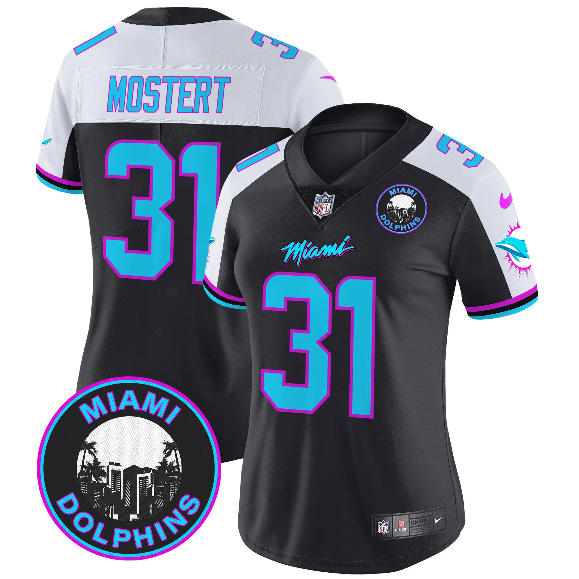 Womens Miami Dolphins Miami Vice Vapor Limited Jersey V3 Raheem Mostert Jersey Black Alternate