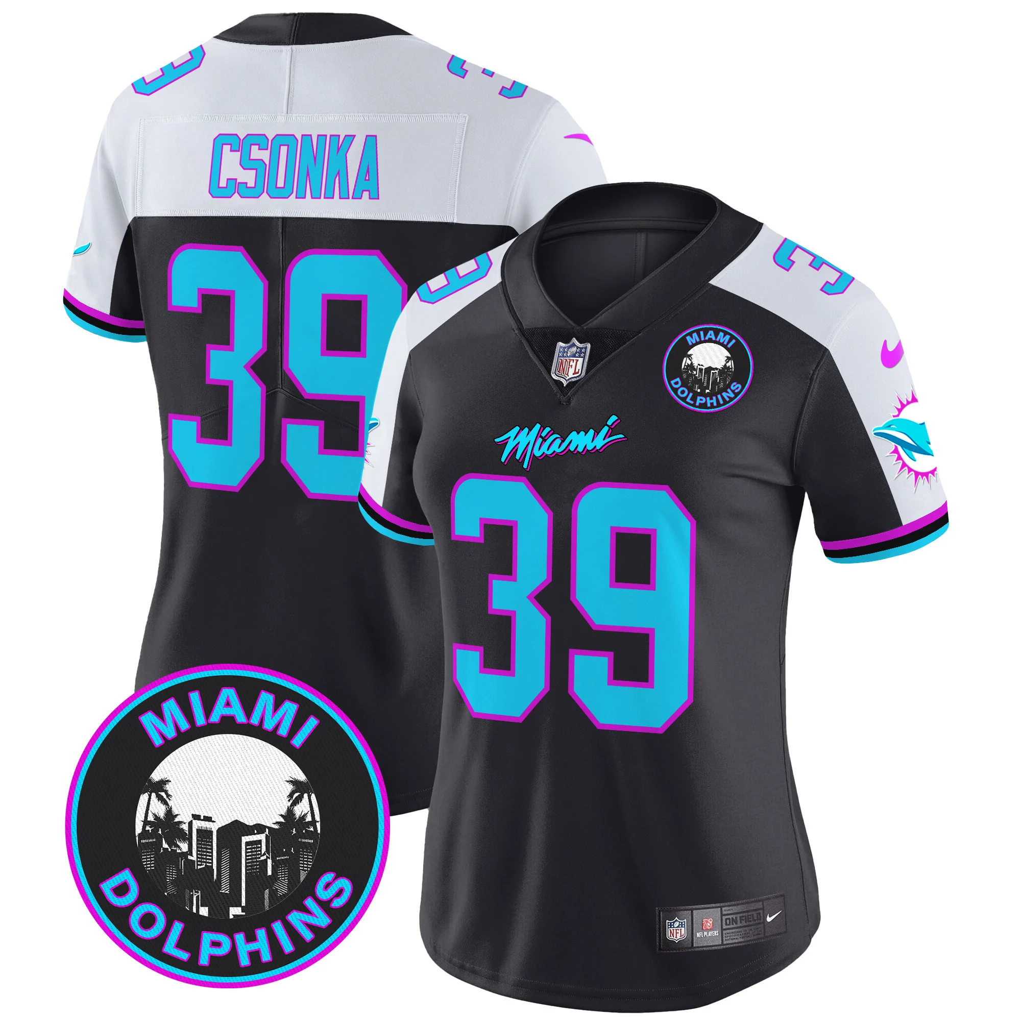 Womens Miami Dolphins Miami Vice Vapor Limited Jersey V3 Larry Csonka Jersey Black Alternate