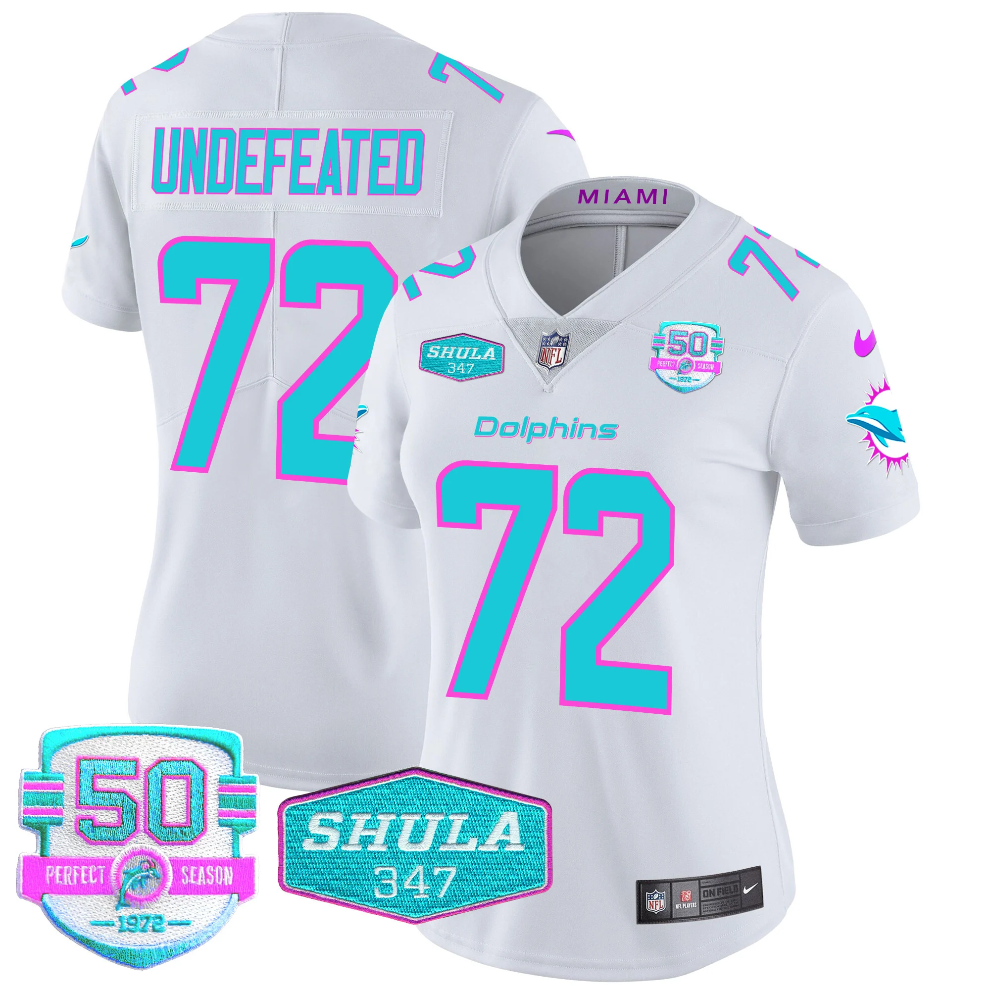 Womens Miami Dolphins Miami Vice Vapor Limited Jersey V2 Undefeated Jersey White