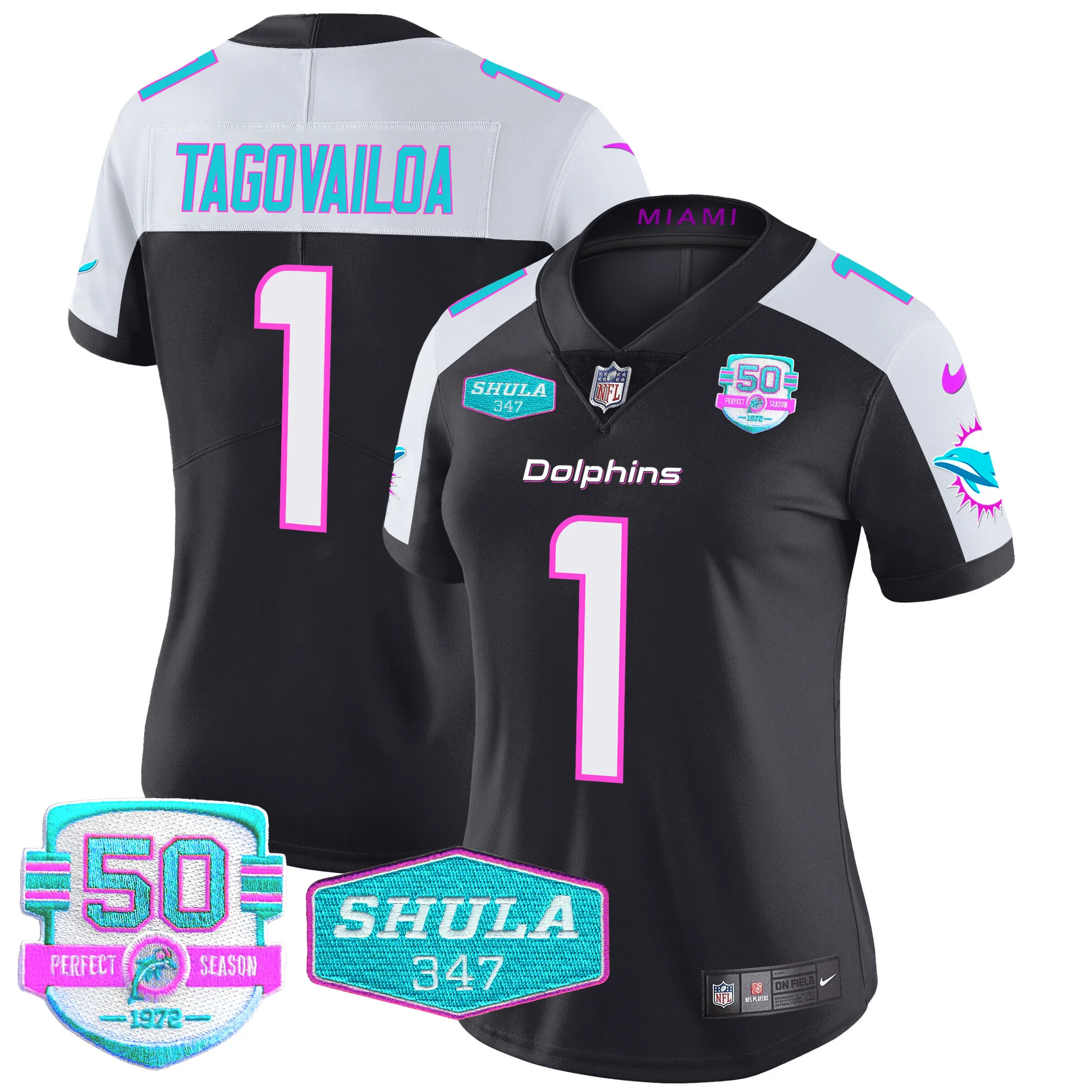 Womens Miami Dolphins Miami Vice Vapor Limited Jersey V2 Tua Tagovailoa Jersey Black Alternate