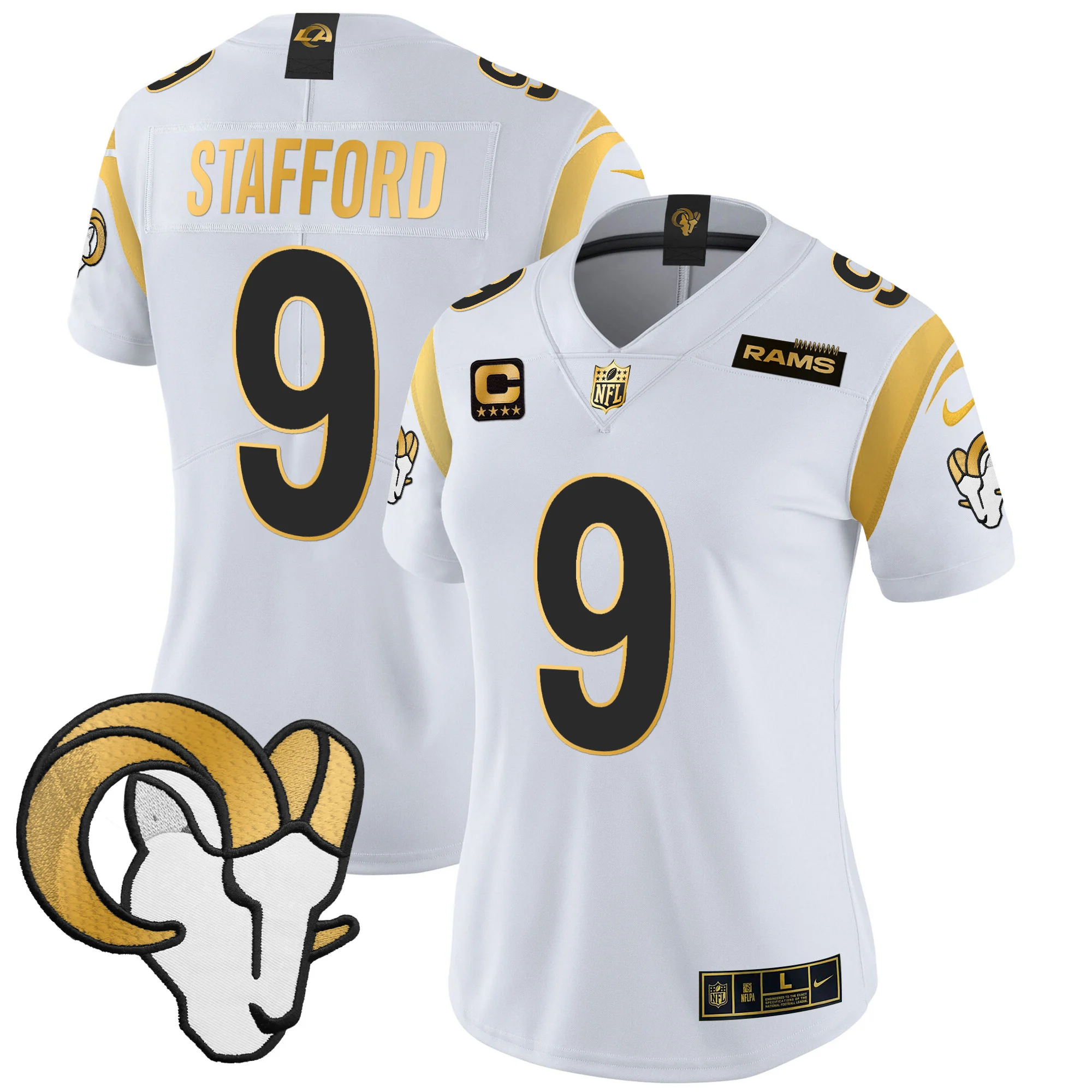 Womens Los Angeles Rams 2024 Gold Vapor Limited Jersey Matthew Stafford Jersey White Gold