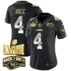 Womens Kansas City Chiefs Super Bowl LVIII Back 2 Back Gold Patch Vapor Jersey V2 Rashee Rice Jersey Black Limited