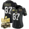 Womens Kansas City Chiefs Super Bowl LVIII Back 2 Back Gold Patch Vapor Jersey V2 Travis Kelce Jersey Black Limited