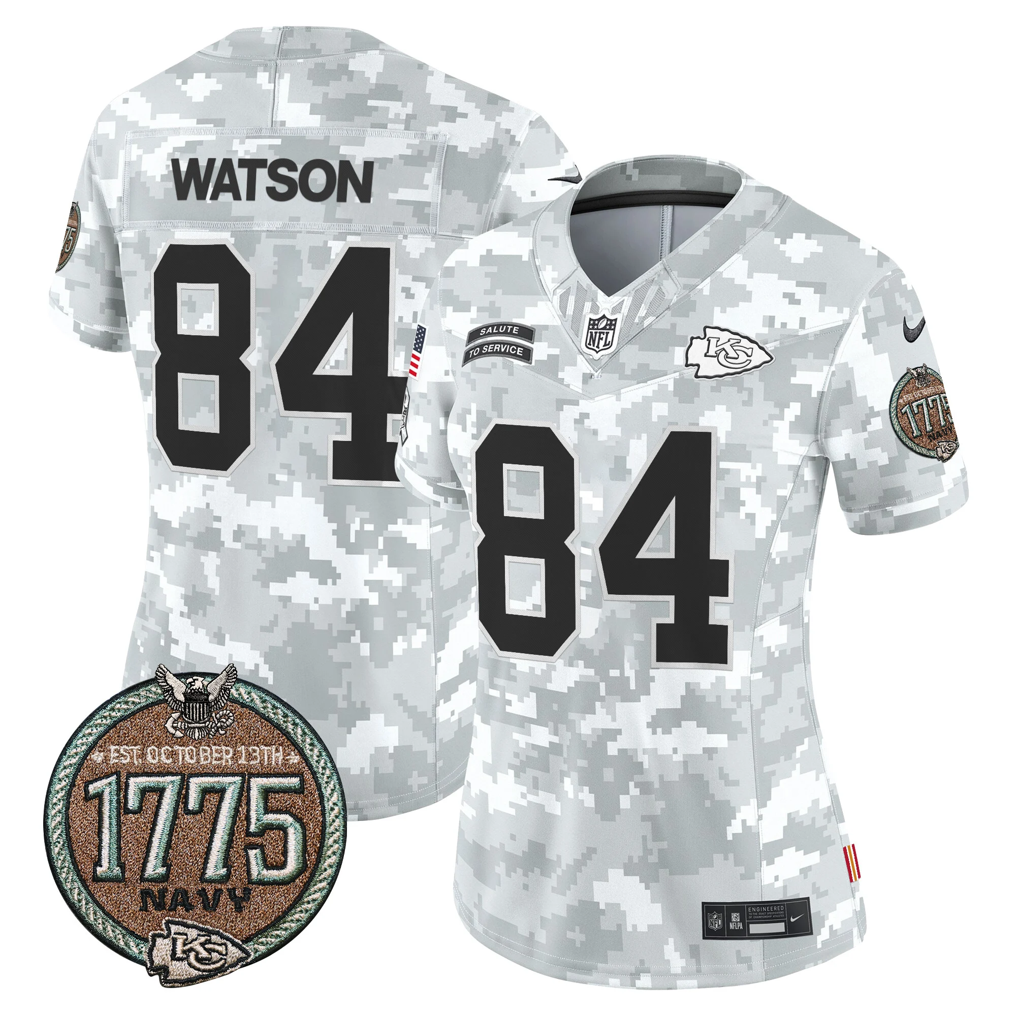 Womens Kansas City Chiefs 2024 Salute To Service Establishment Year Patch Vapor Limited Jersey Justin Watson Jersey Navy