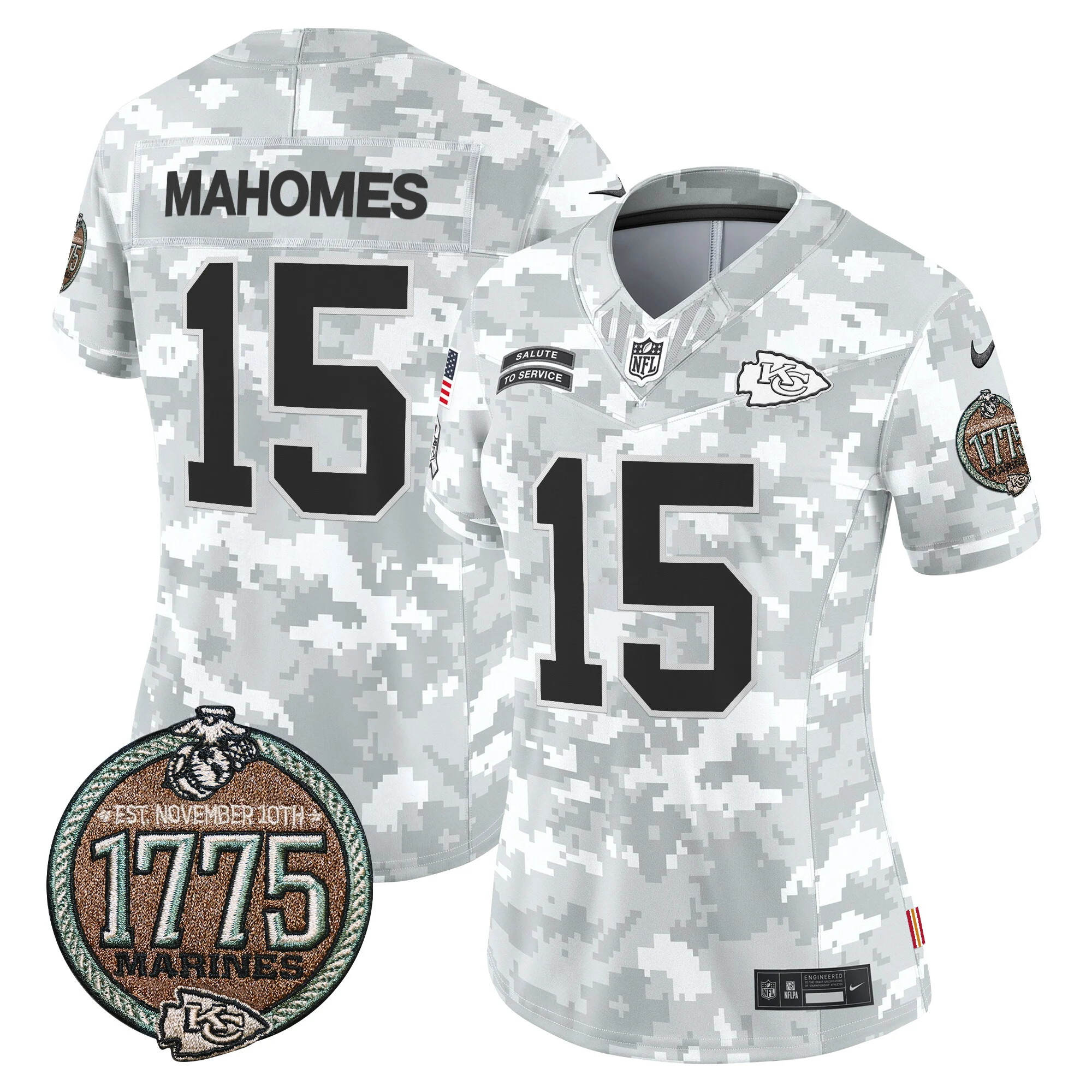 Womens Kansas City Chiefs 2024 Salute To Service Establishment Year Patch Vapor Limited Jersey Patrick Mahomes Jersey Marines
