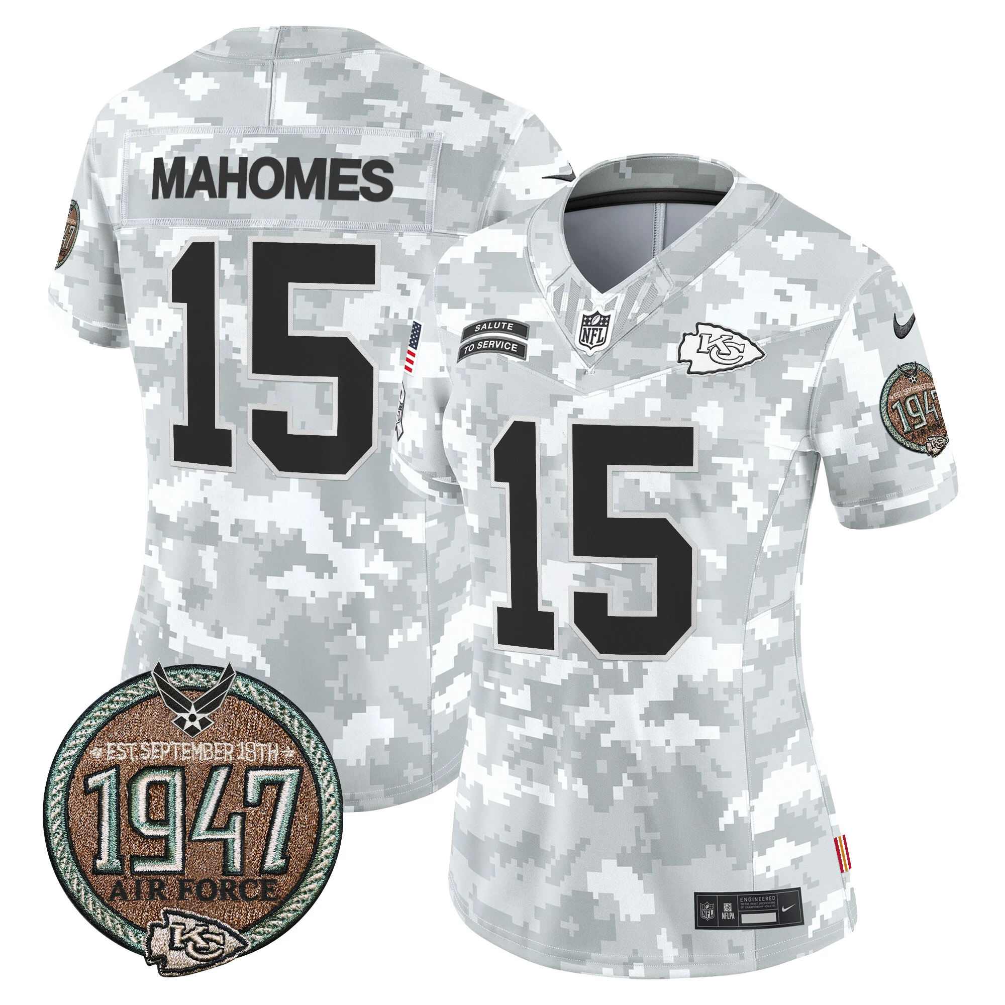 Womens Kansas City Chiefs 2024 Salute To Service Establishment Year Patch Vapor Limited Jersey Patrick Mahomes Jersey Air Force