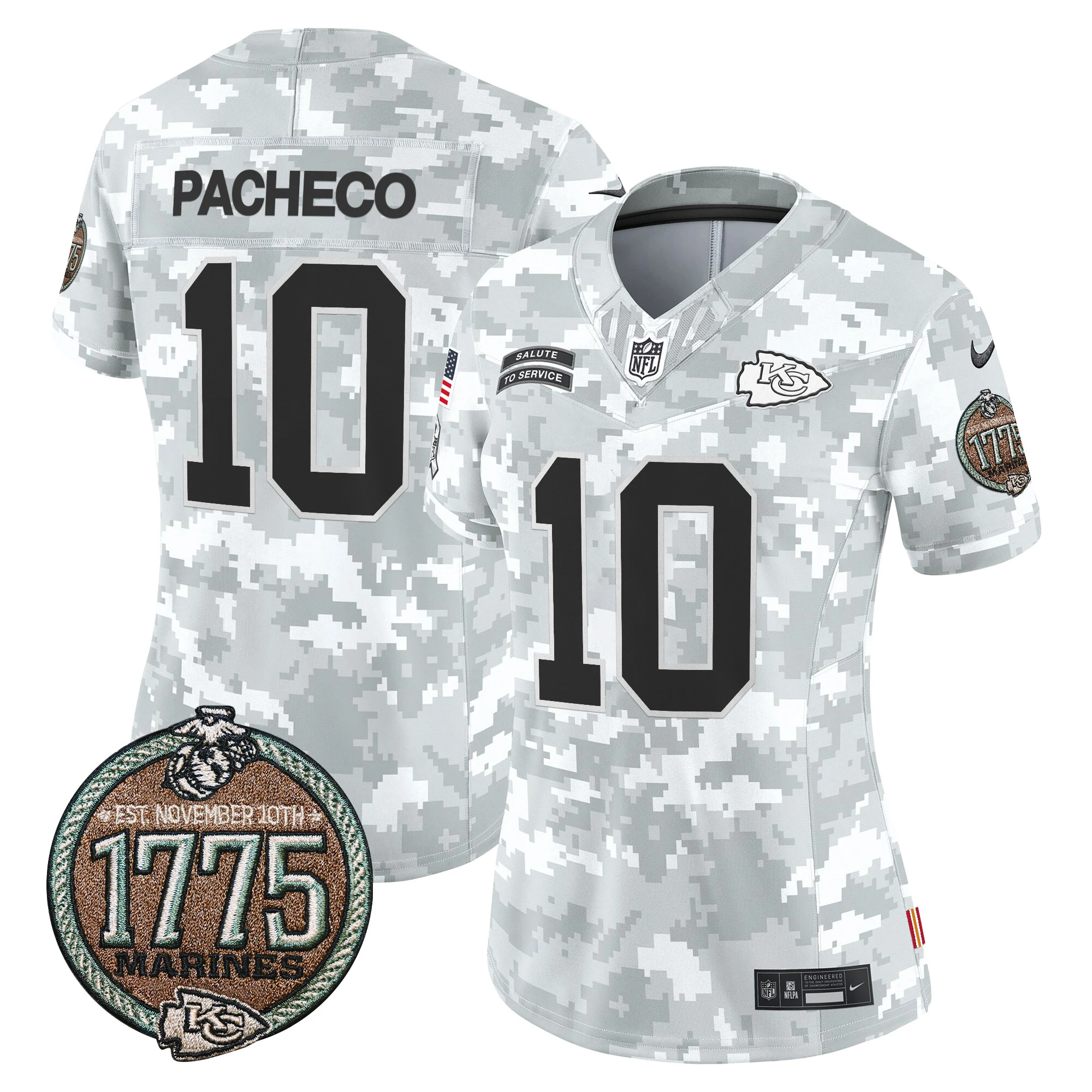 Womens Kansas City Chiefs 2024 Salute To Service Establishment Year Patch Vapor Limited Jersey Isiah Pacheco Jersey Marines