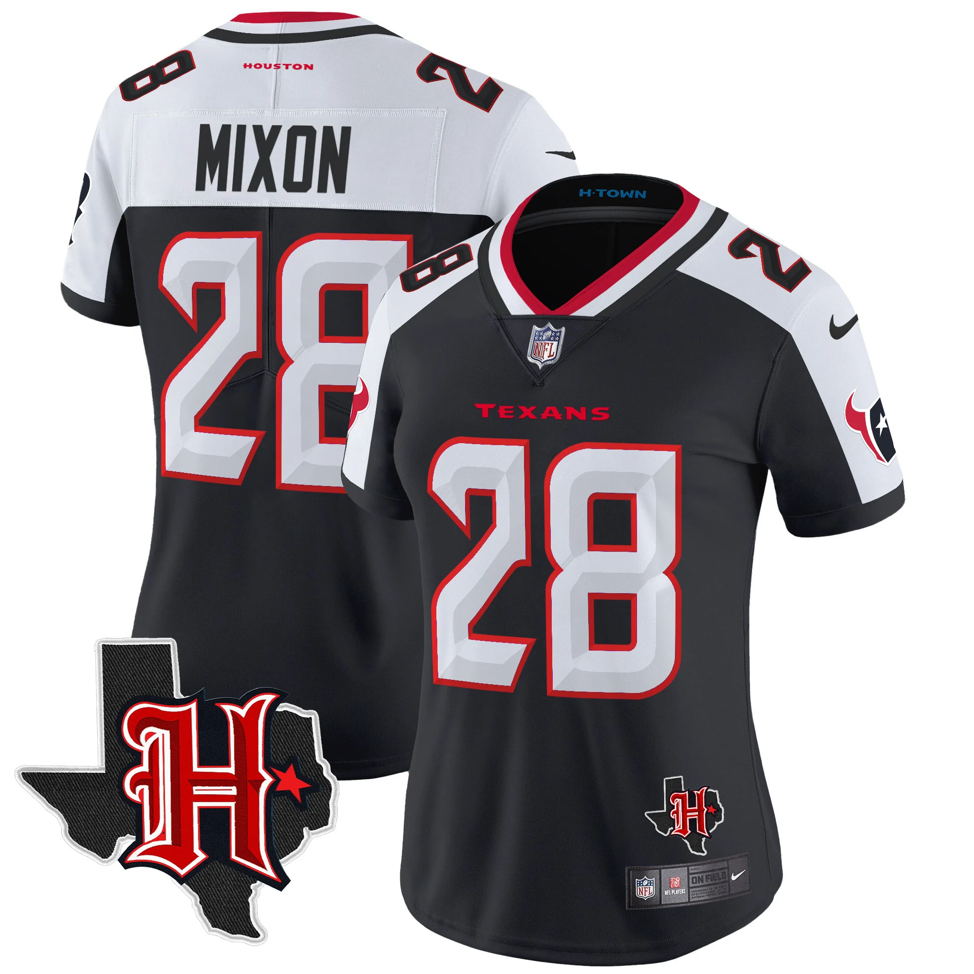 Womens Houston Texans 2024 Texas Patch Vapor Limited Jersey V5 Joe Mixon Jersey Navy Alternate