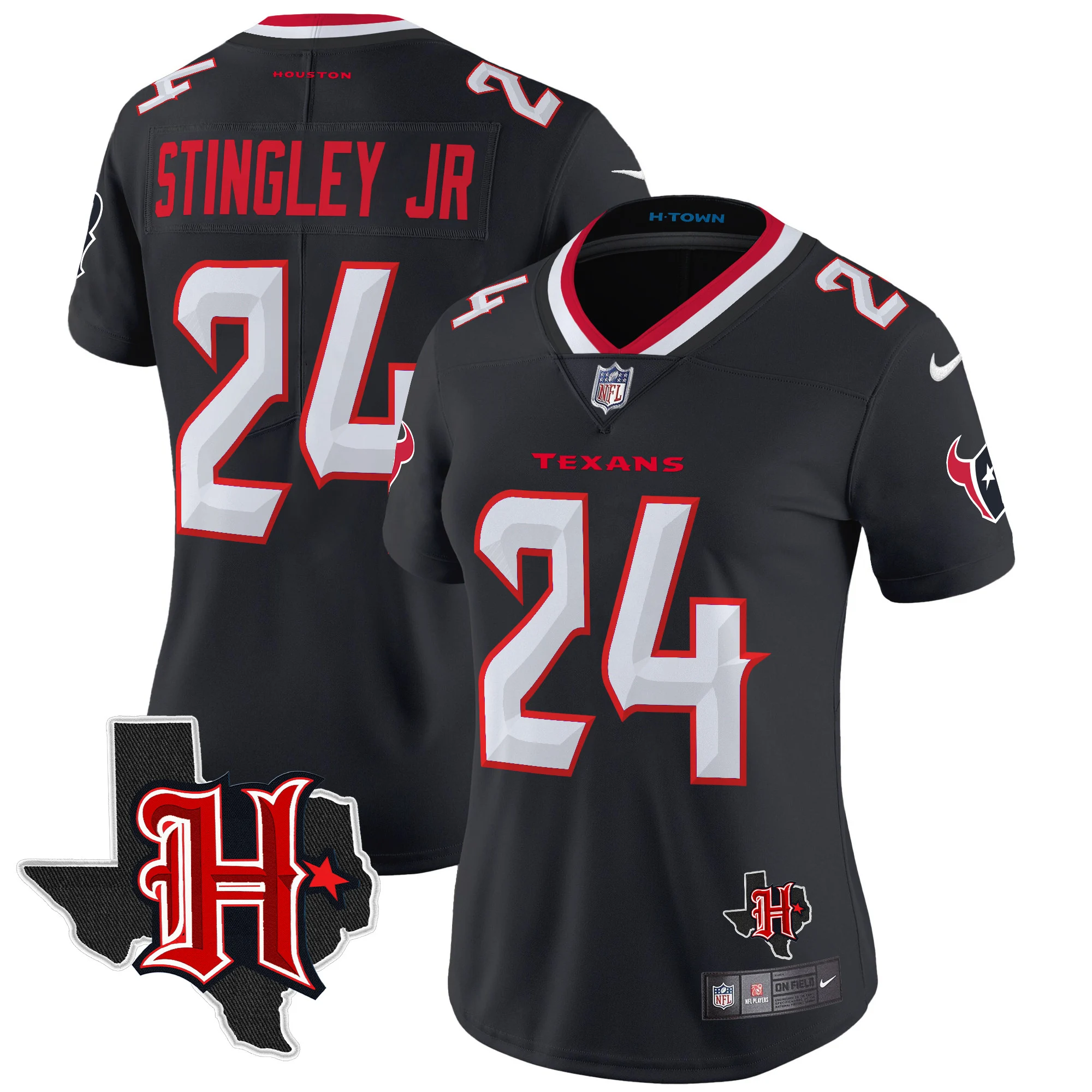 Womens Houston Texans 2024 Texas Patch Vapor Limited Jersey V5 Derek Stringley Jr Jersey Navy