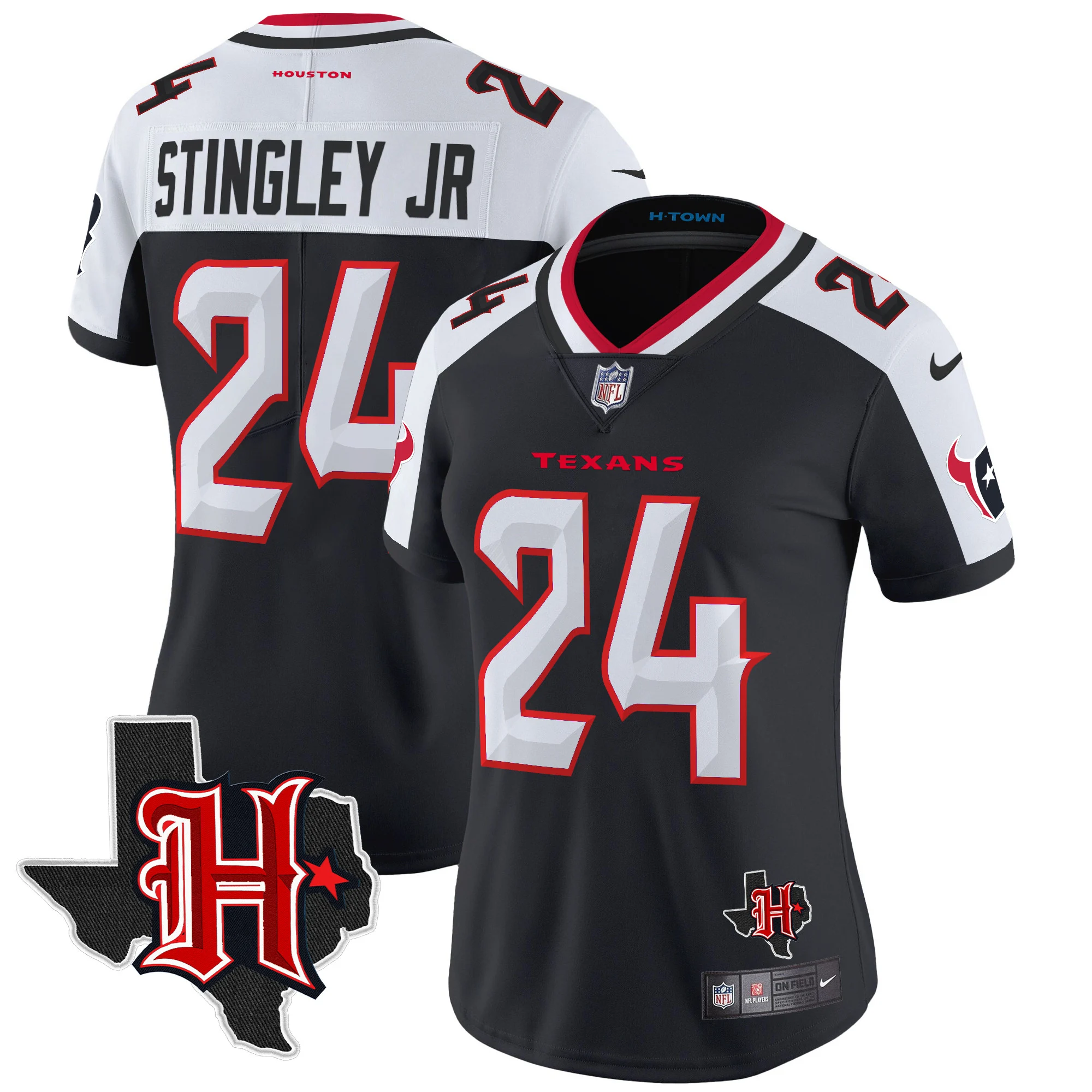 Womens Houston Texans 2024 Texas Patch Vapor Limited Jersey V5 Derek Stringley Jr Jersey Navy Alternate