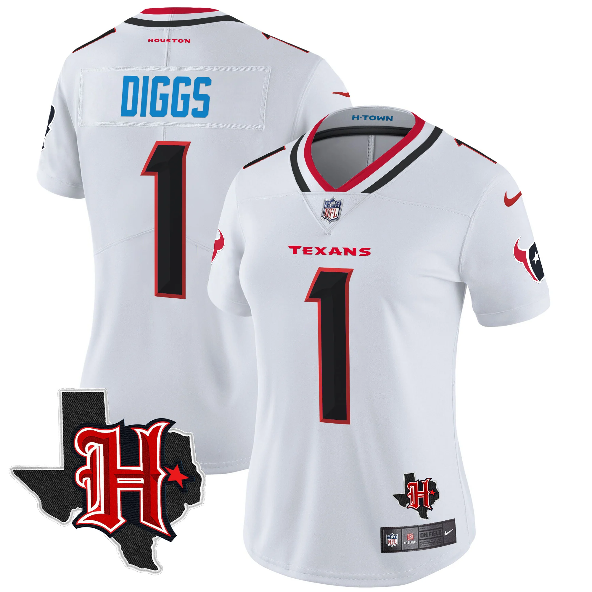 Womens Houston Texans 2024 Texas Patch Vapor Limited Jersey V5 Stefon Diggs Jersey White