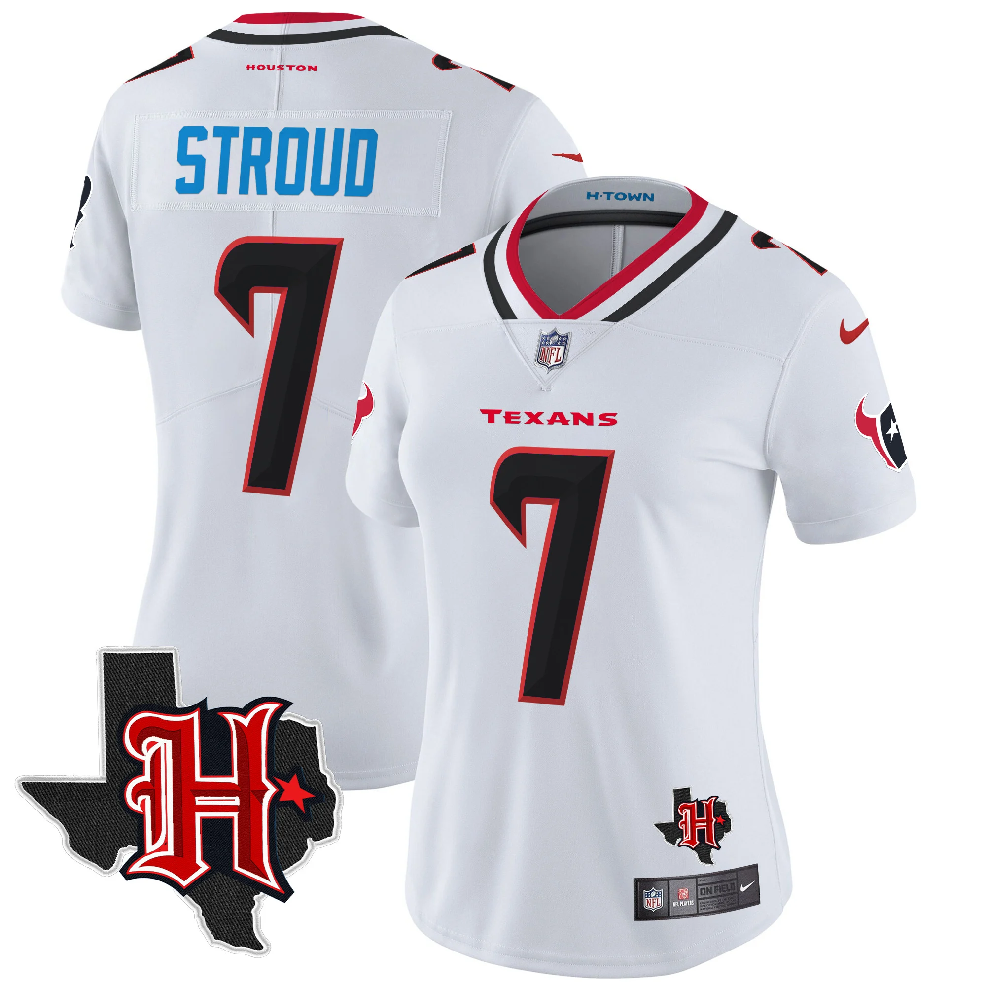 Womens Houston Texans 2024 Texas Patch Vapor Limited Jersey V5 CJ Stroud Jersey White