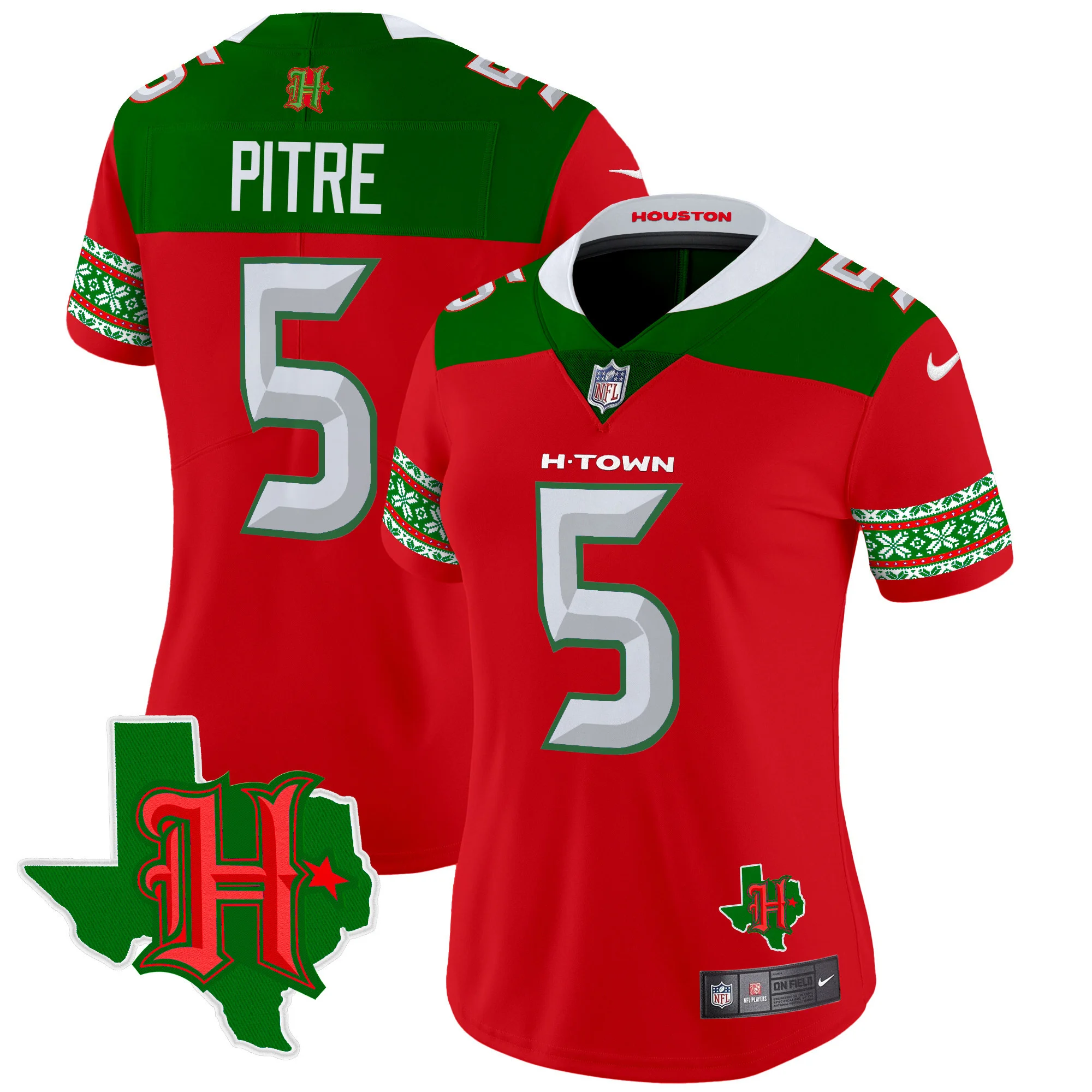 Womens Houston Texans 2024 Christmas Vapor Limited Jersey Jalen Pitre Jersey Red