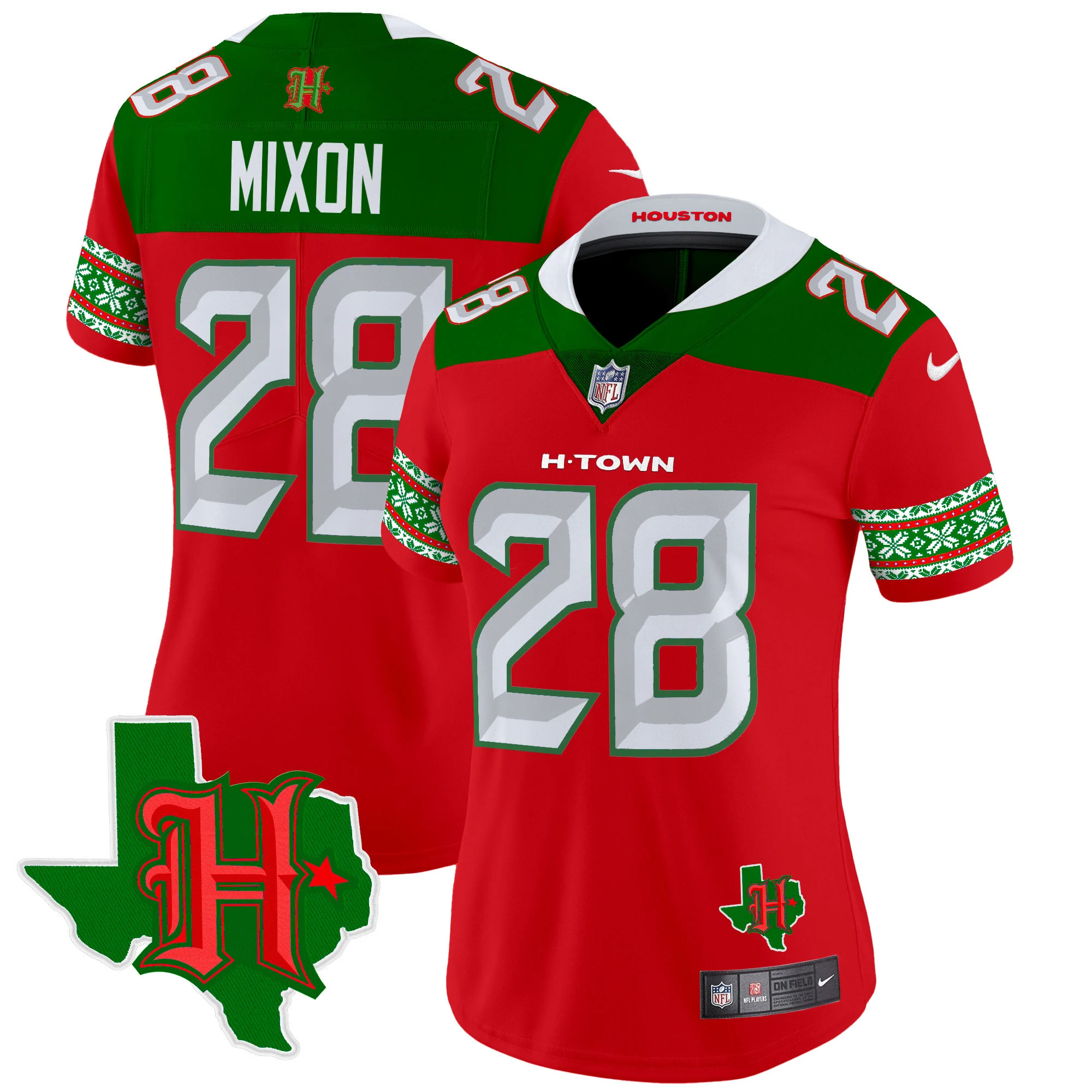 Womens Houston Texans 2024 Christmas Vapor Limited Jersey Joe Mixon Jersey Red