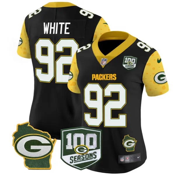 Womens Green Bay Packers 100Th Season Home Patch Cheese Vapor Limited Jersey Reggie White Jersey Black