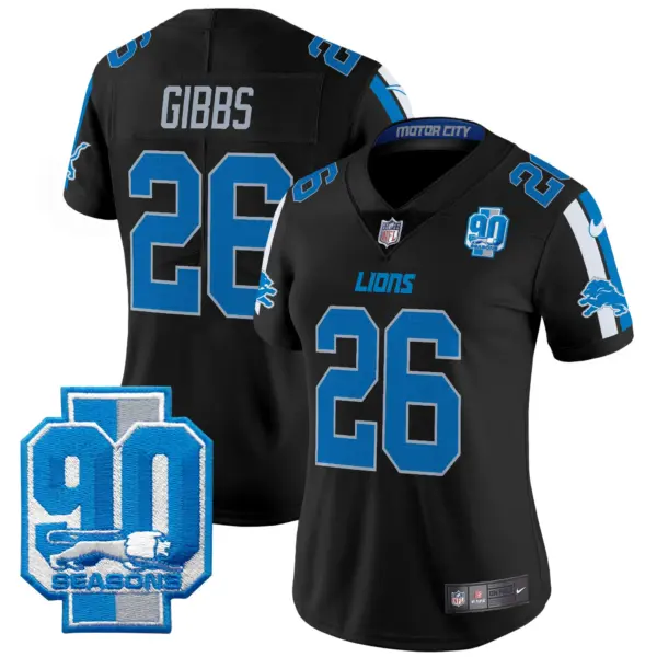 Womens Detroit Lions 90Th Year Patch Vapor Limited Jersey Jahmyr Gibbs Jersey Black