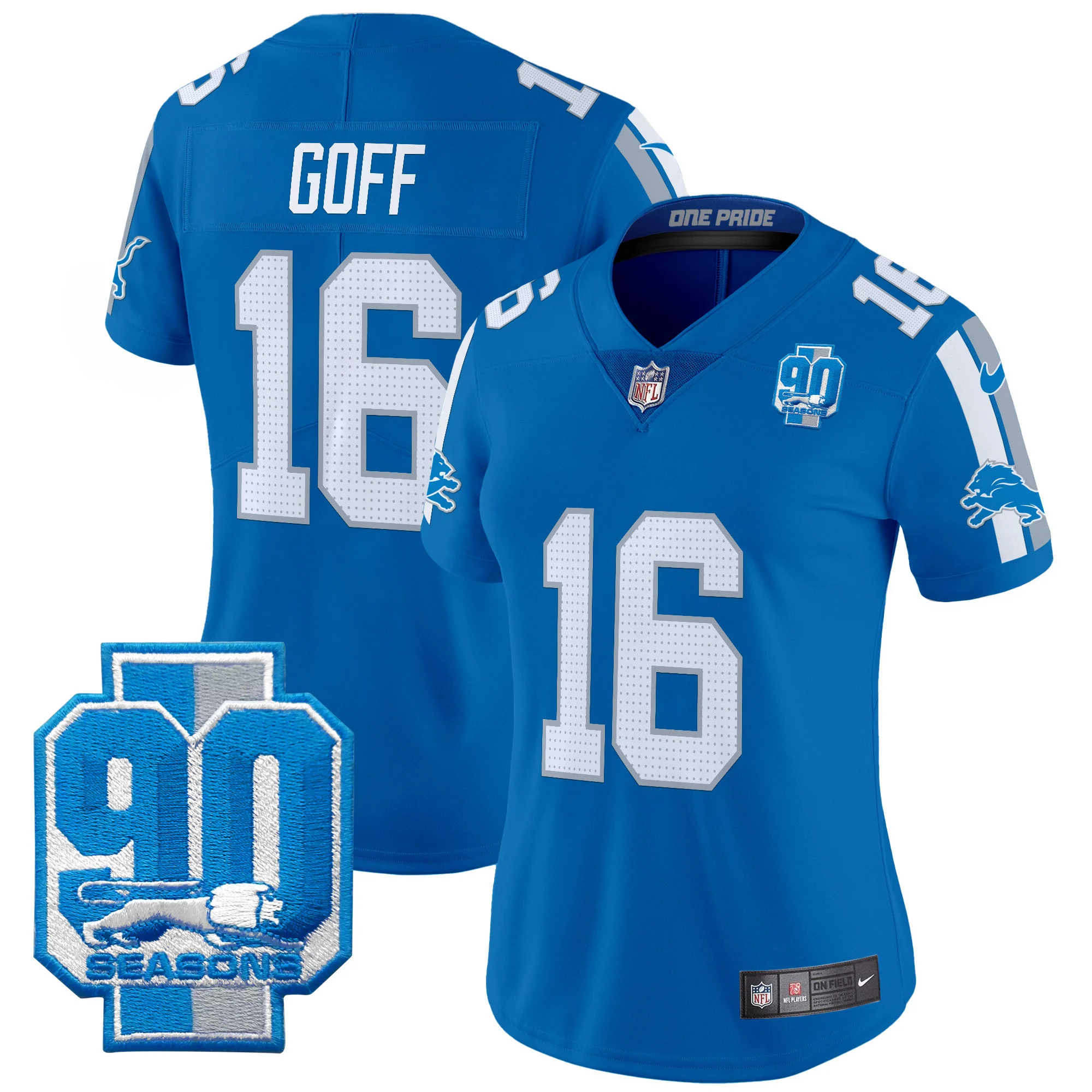 Womens Detroit Lions 90Th Year Patch Vapor Limited Jersey Jared Goff Jersey Blue