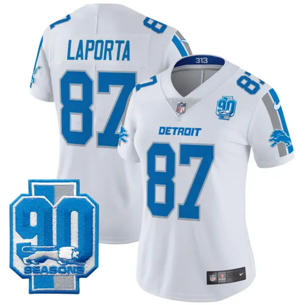 Womens Detroit Lions 90Th Year Patch Vapor Limited Jersey Sam Laporta Jersey White