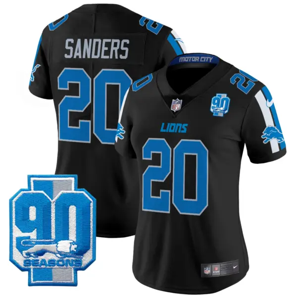 Womens Detroit Lions 90Th Year Patch Vapor Limited Jersey Barry Sanders Jersey Black