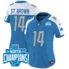 Womens Detroit Lions 2023 NFC North Division Champions Patch Vapor Jersey Stbrown Jersey Blue Alternate