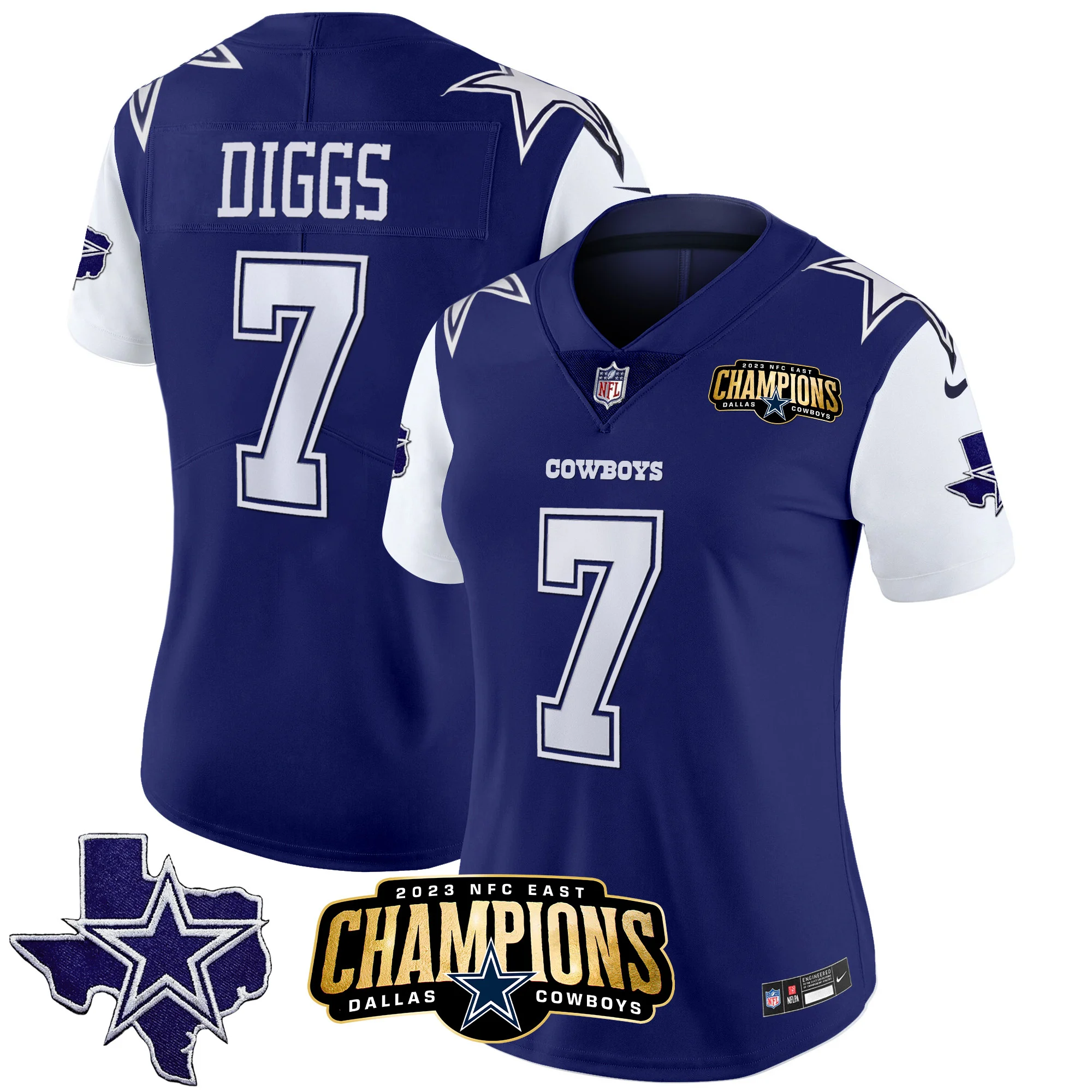Womens Dallas Cowboys 2023 NFC East Champions Patch Vapor Jersey Trevon Diggs Jersey Royal