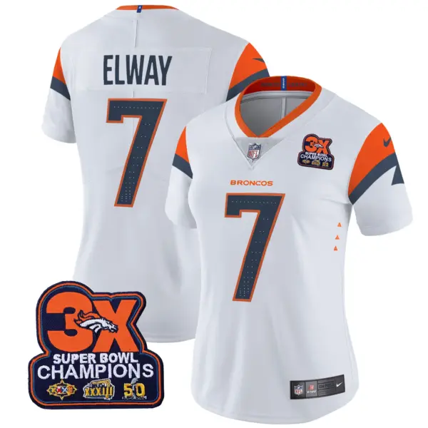 Womens Denver Broncos 3 Time Champions Patch Vapor Limited Jersey John Elway Jersey White