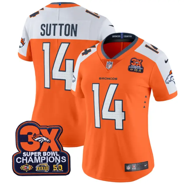Womens Denver Broncos 3 Time Champions Patch Vapor Limited Jersey Courtland Sutton Jersey Orange Alternate