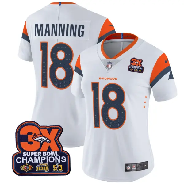 Womens Denver Broncos 3 Time Champions Patch Vapor Limited Jersey Peyton Manning Jersey White