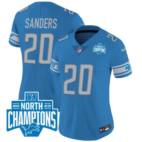 Womens Detroit Lions 2023 NFC North Division Champions Patch Vapor Jersey Barry Sanders Jersey Blue
