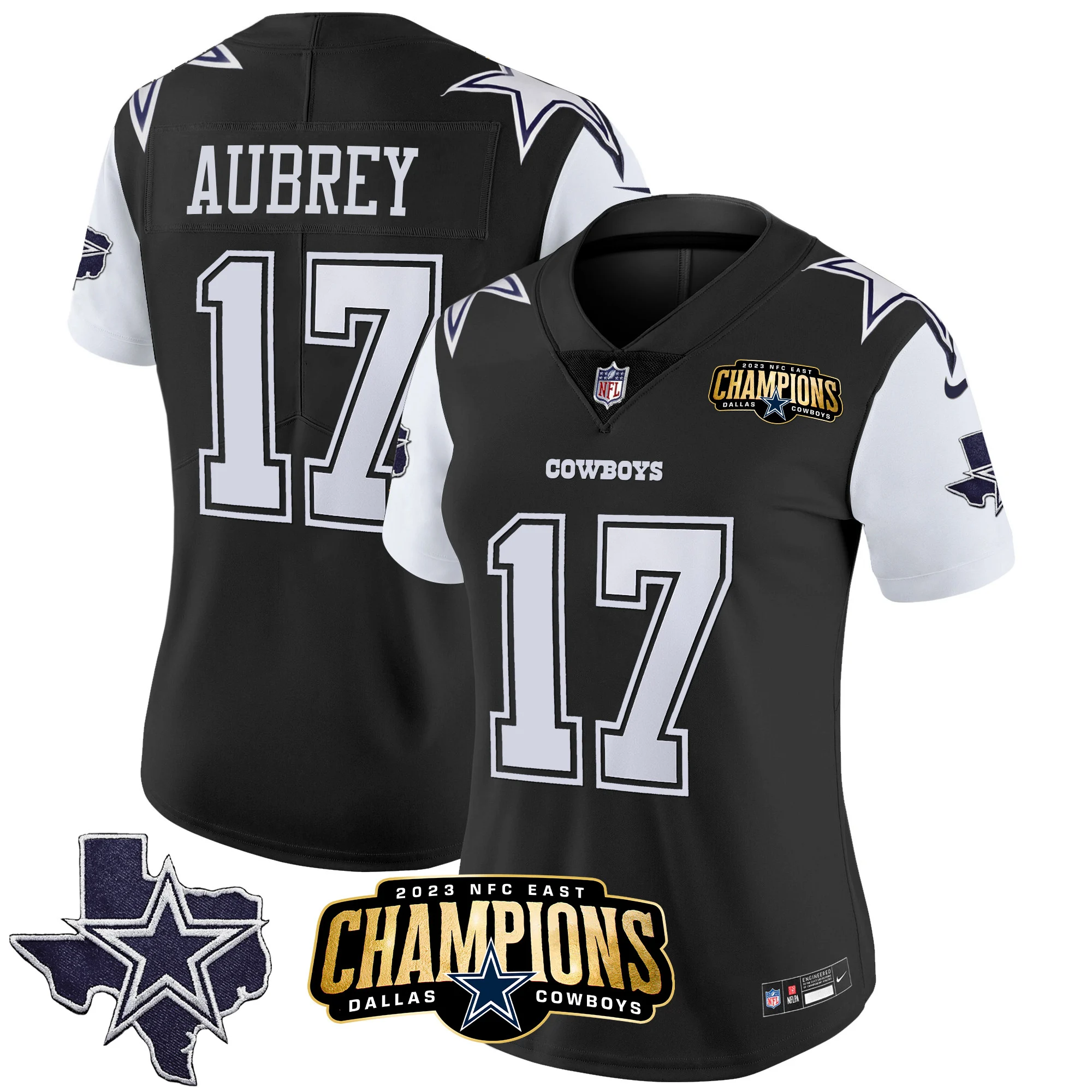 Womens Dallas Cowboys 2023 NFC East Champions Patch Vapor Jersey Brandon Aubrey Jersey Black