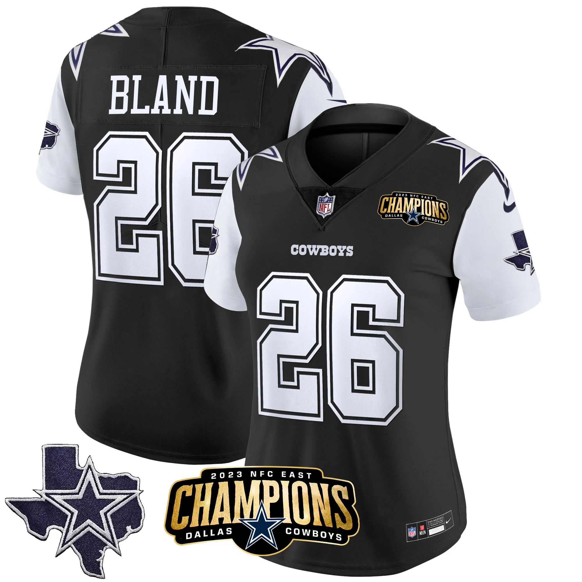 Womens Dallas Cowboys 2023 NFC East Champions Patch Vapor Jersey Daron Bland Jersey Black