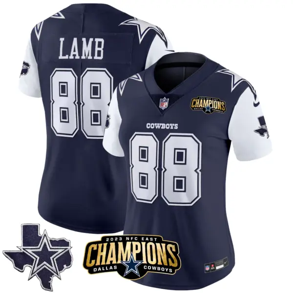 Womens Dallas Cowboys 2023 NFC East Champions Patch Vapor Jersey Ceedee Lamb Jersey Navy