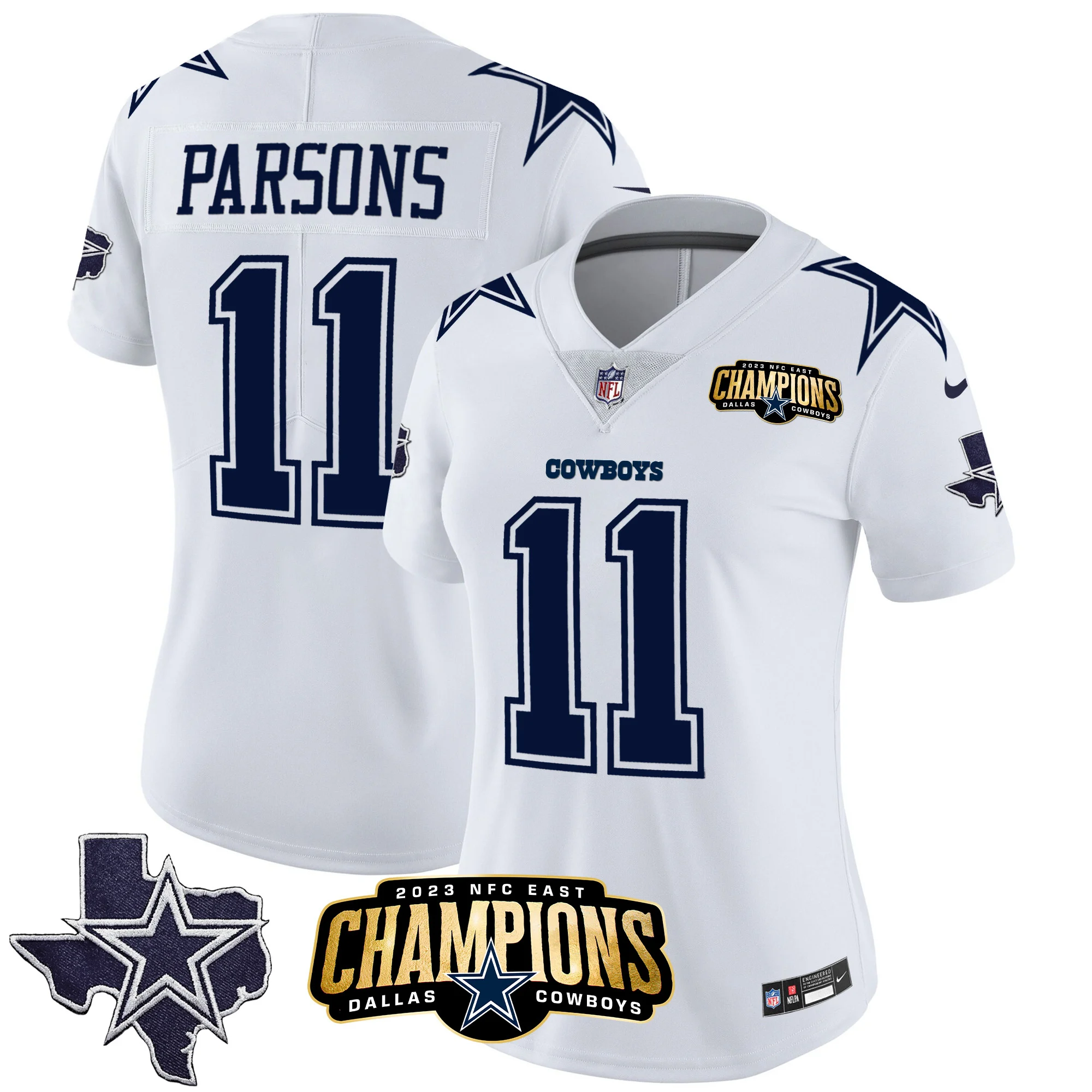 Womens Dallas Cowboys 2023 NFC East Champions Patch Vapor Jersey Micah Parsons Jersey White