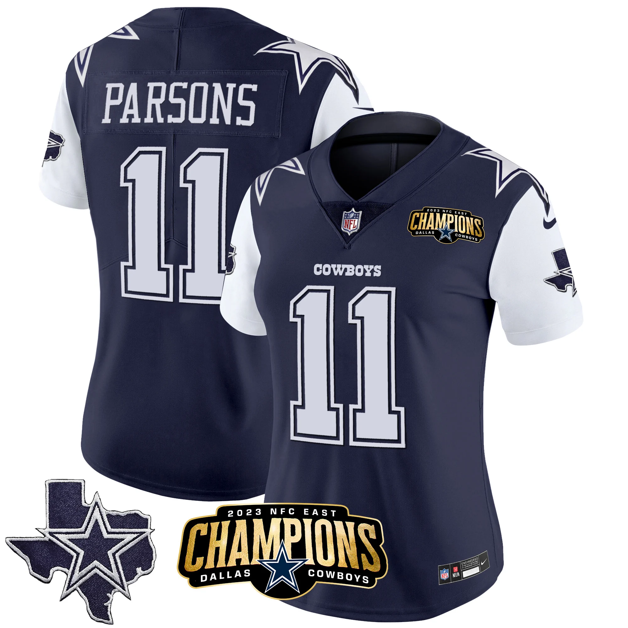 Womens Dallas Cowboys 2023 NFC East Champions Patch Vapor Jersey Micah Parsons Jersey Navy