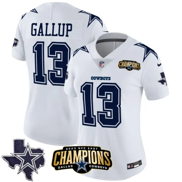 Womens Dallas Cowboys 2023 NFC East Champions Patch Vapor Jersey Michael Gallup Jersey White