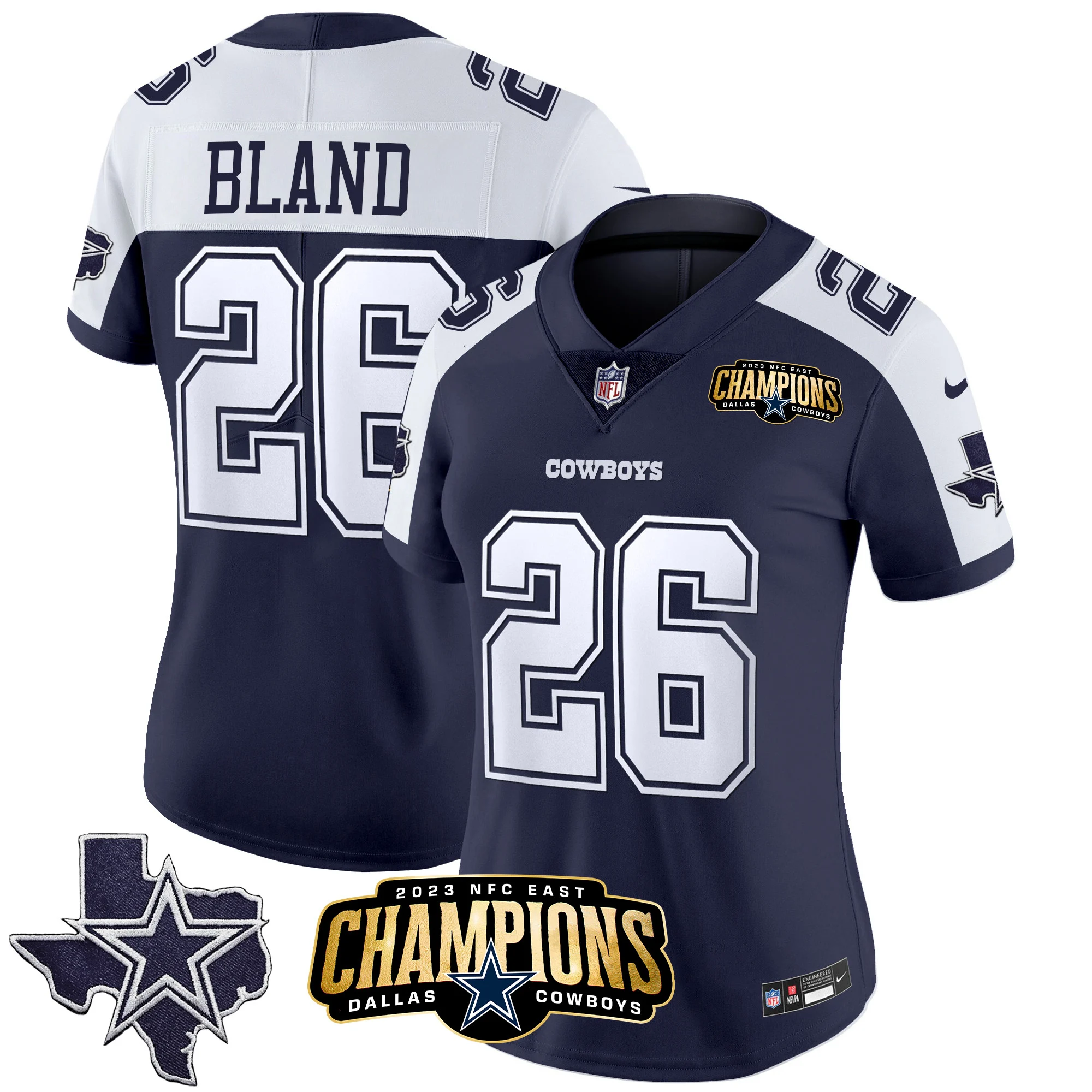 Womens Dallas Cowboys 2023 NFC East Champions Patch Vapor Jersey Daron Bland Jersey Alternate Navy
