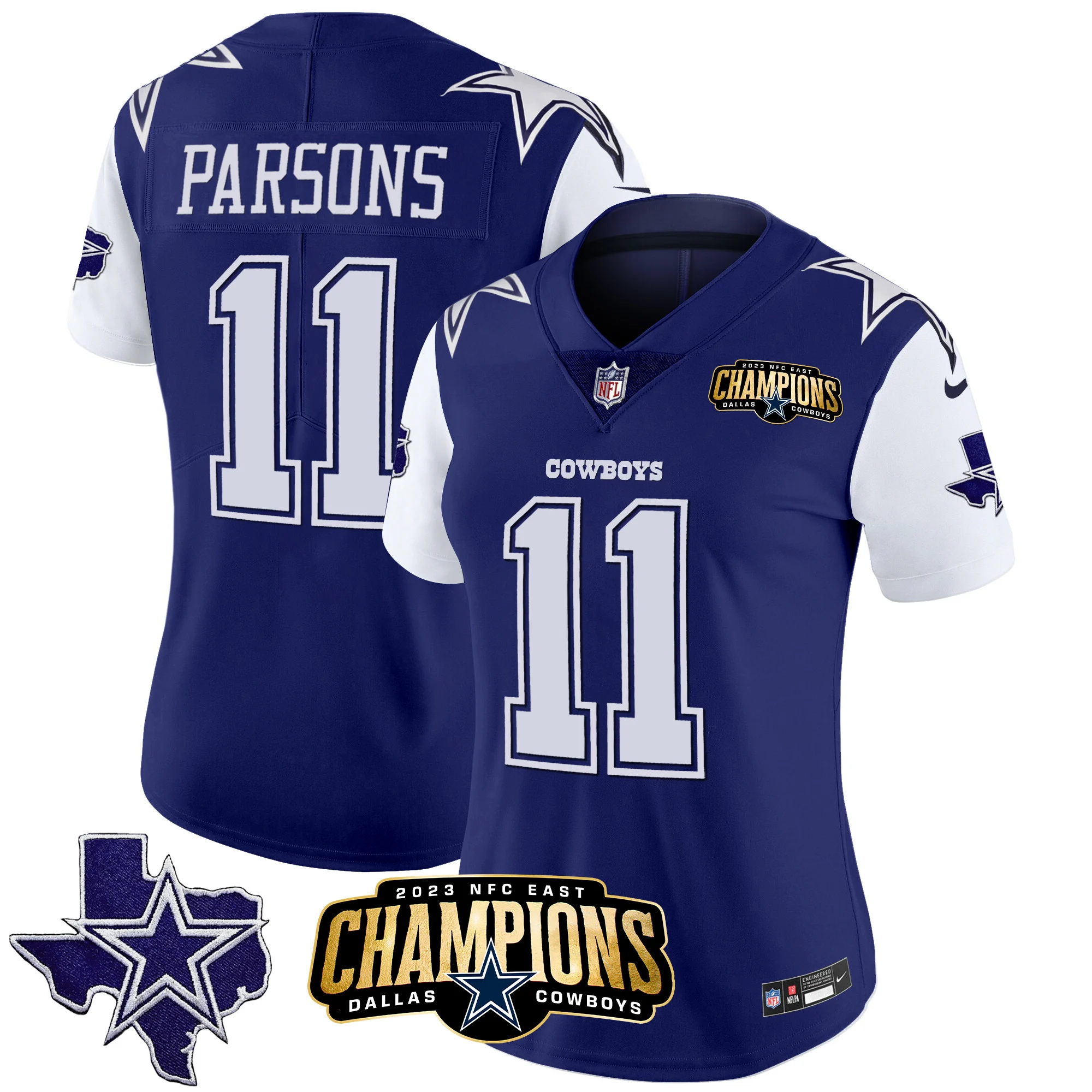 Womens Dallas Cowboys 2023 NFC East Champions Patch Vapor Jersey Micah Parsons Jersey Royal