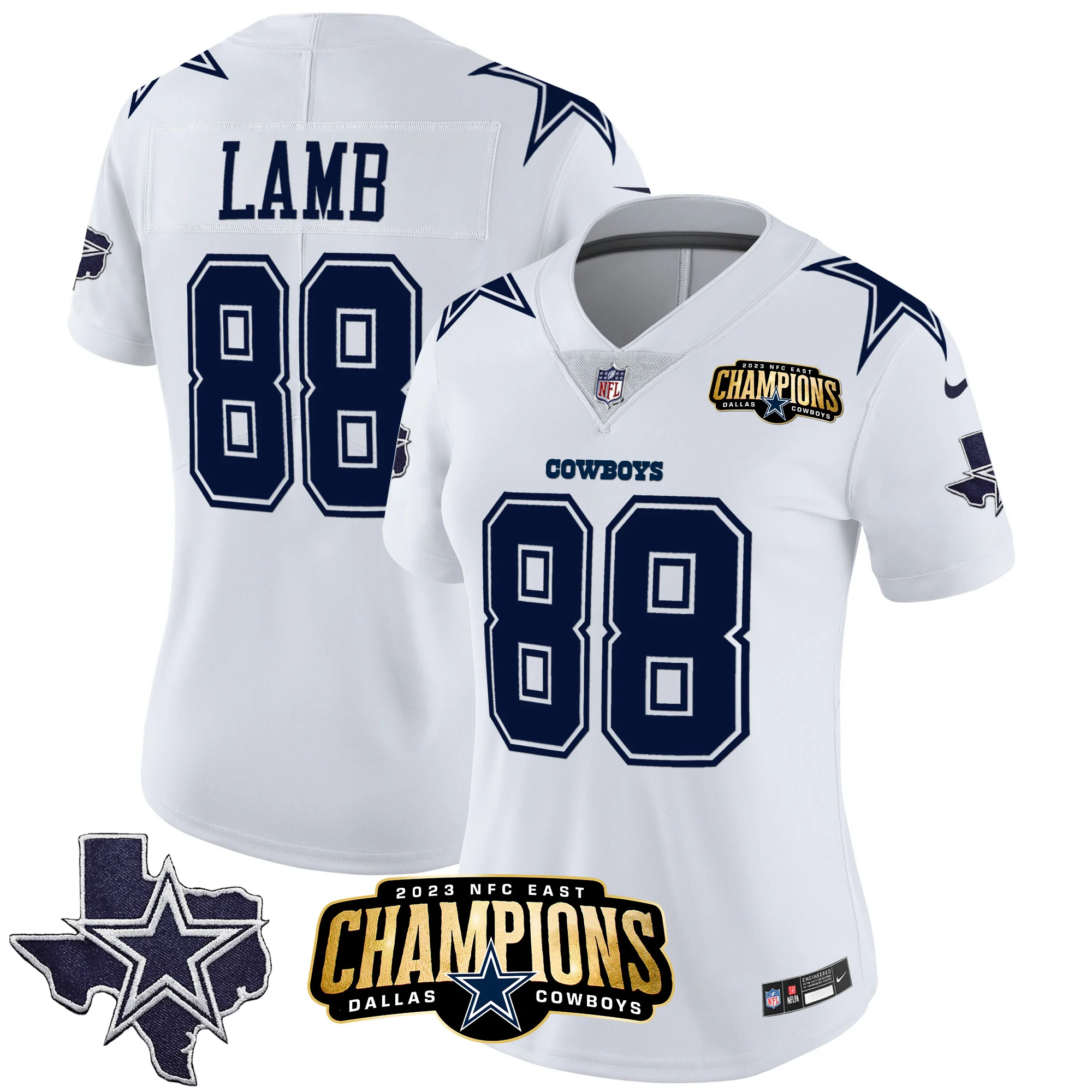 Womens Dallas Cowboys 2023 NFC East Champions Patch Vapor Jersey Ceedee Lamb Jersey White