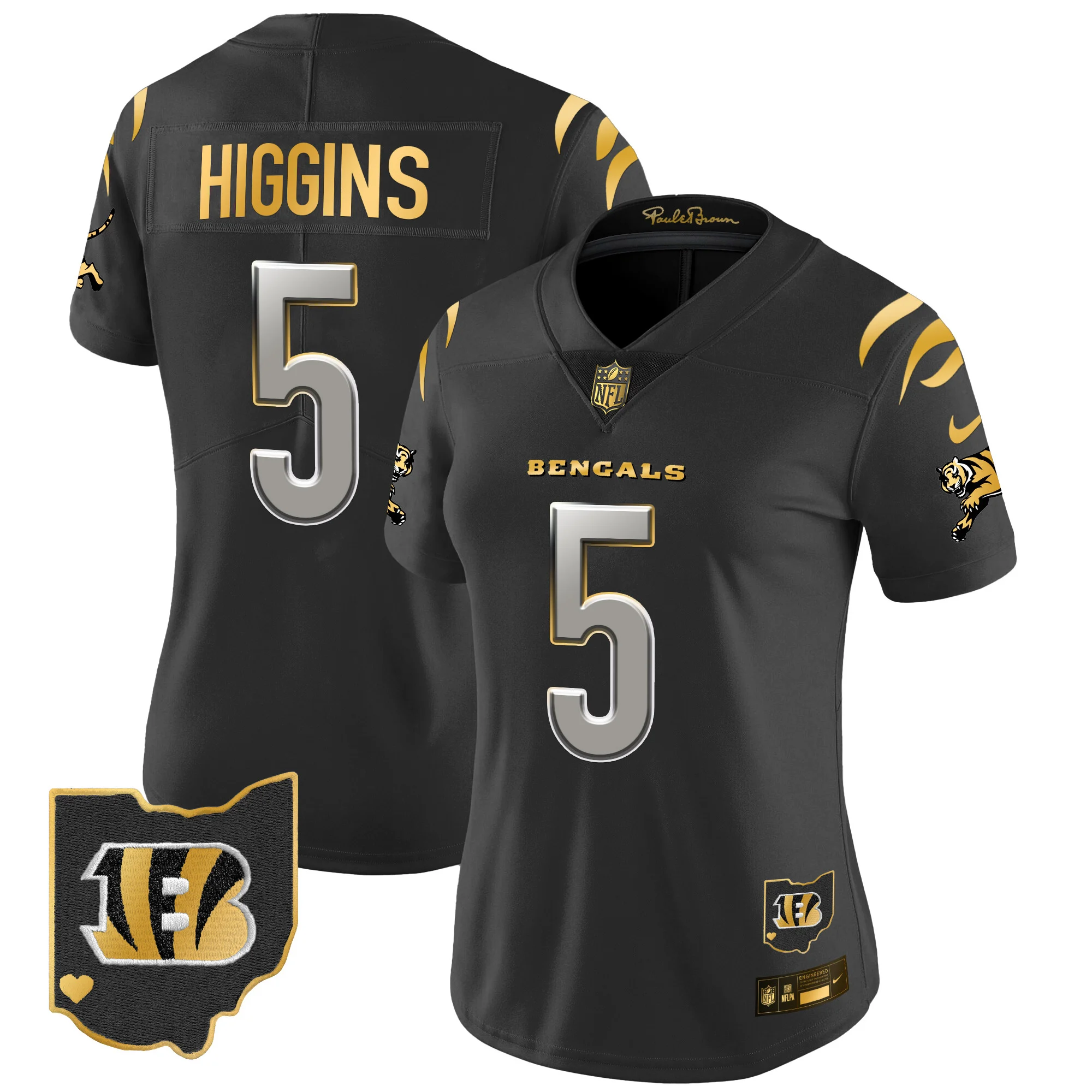 Womens Cincinnati Bengals 2024 Gold Vapor Limited Jersey Tee Higgins Jersey Black Limited