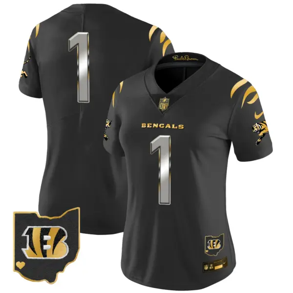 Womens Cincinnati Bengals 2024 Gold Vapor Limited Jersey #1 Team Jersey Black Limited