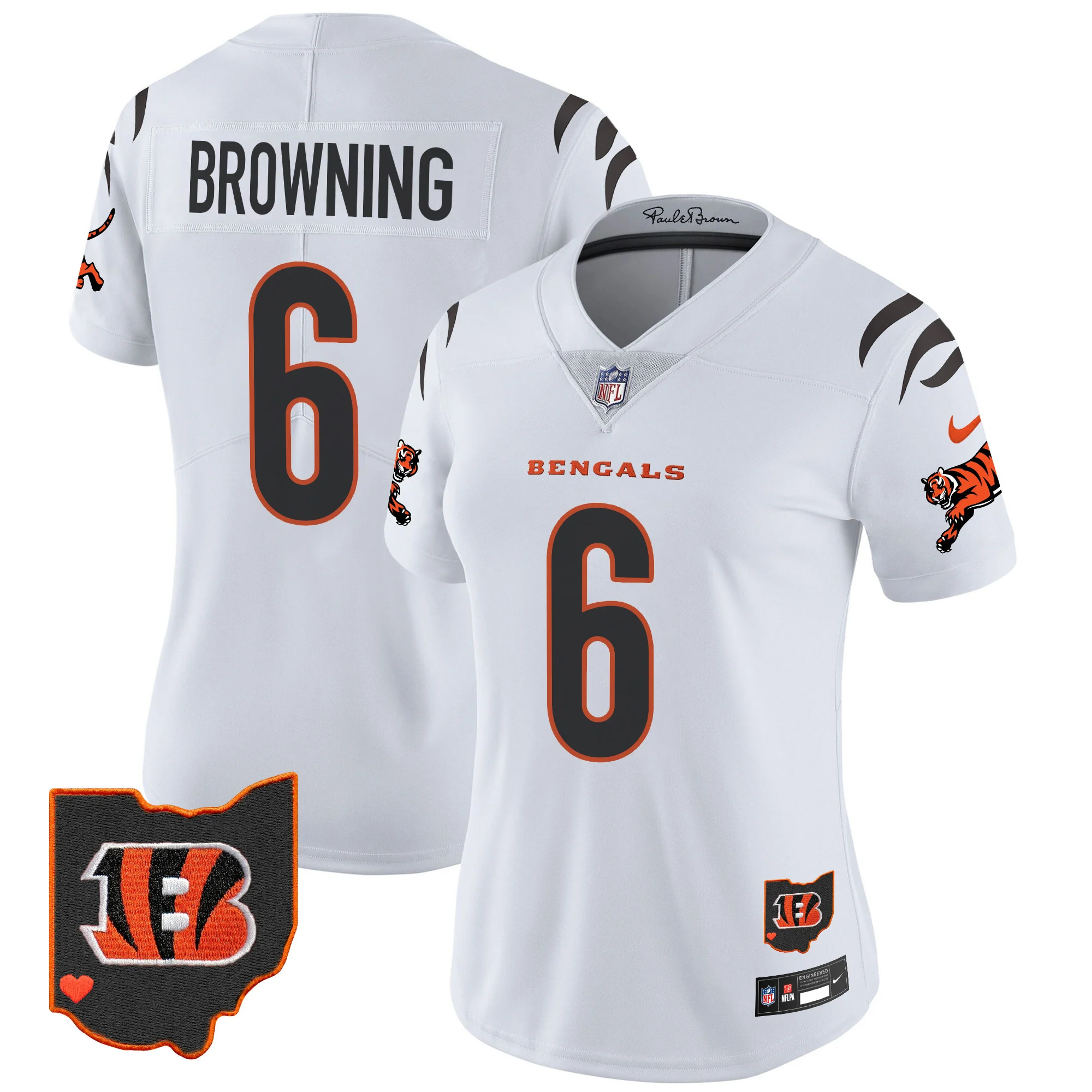 Womens Cincinnati Bengals 2024 Vapor Limited Jersey Jake Browning Jersey White