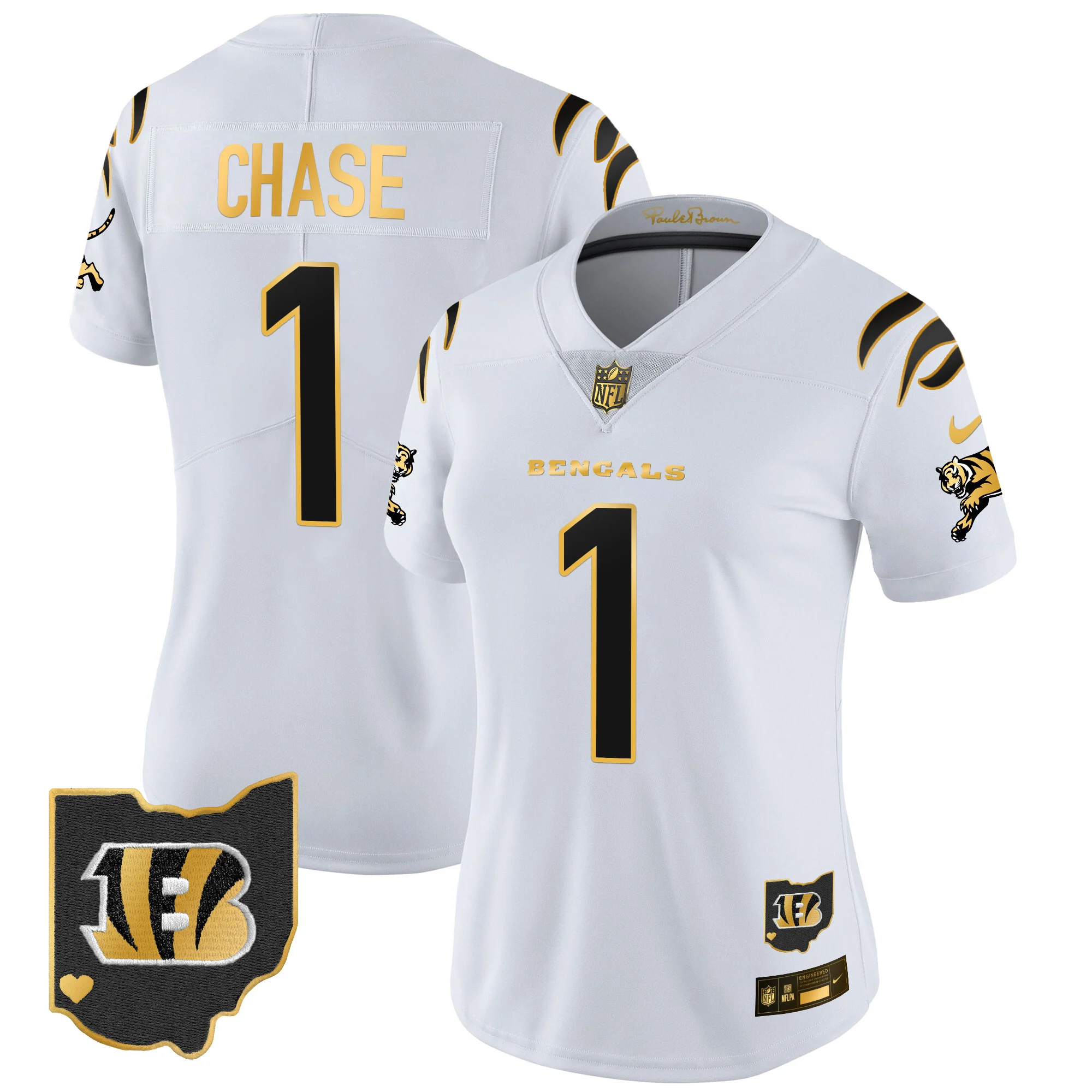 Womens Cincinnati Bengals 2024 Gold Vapor Limited Jersey Ja’marr Chase Jersey White Gold